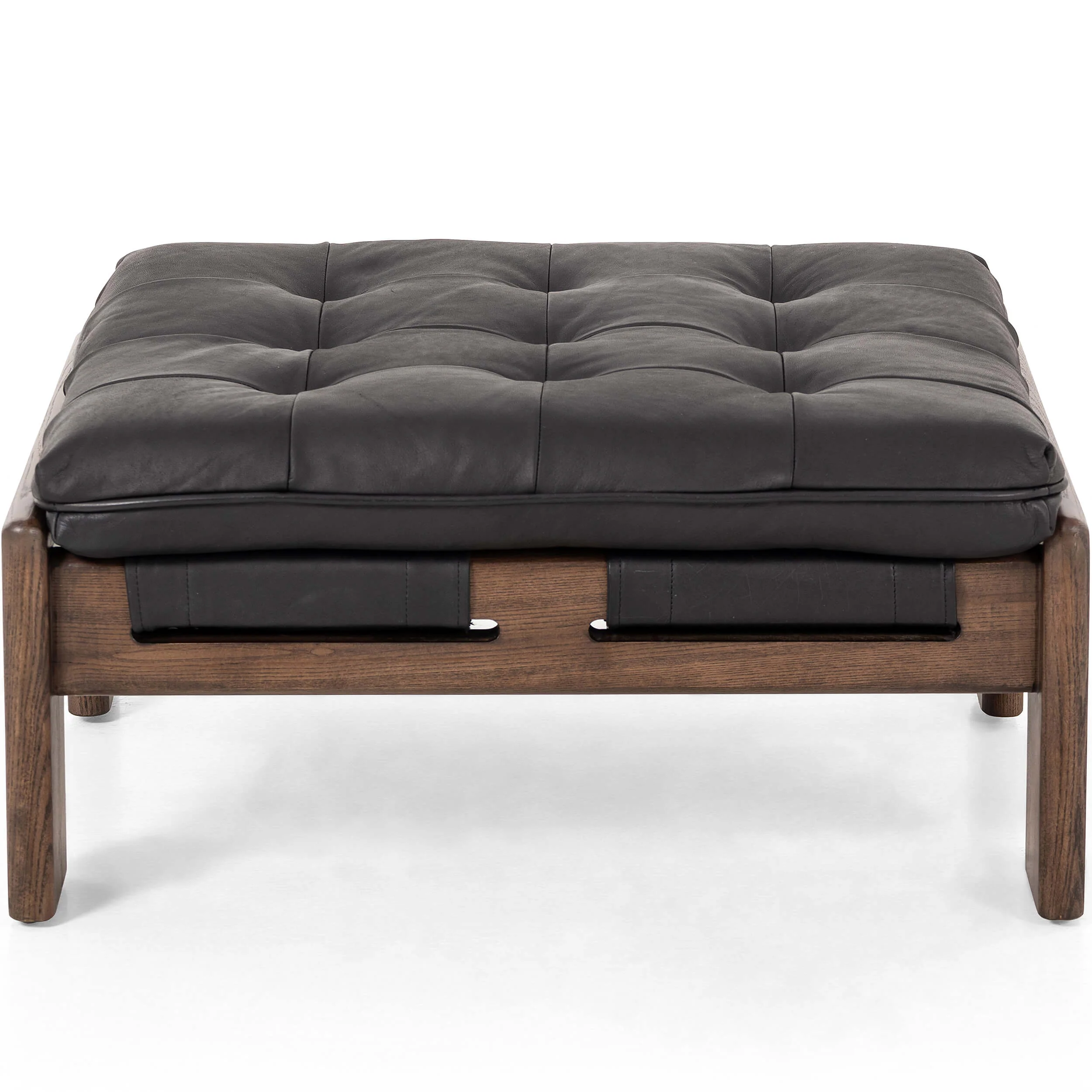 Halston Leather Ottoman, Heirloom Black by Four Hands - Image 3
