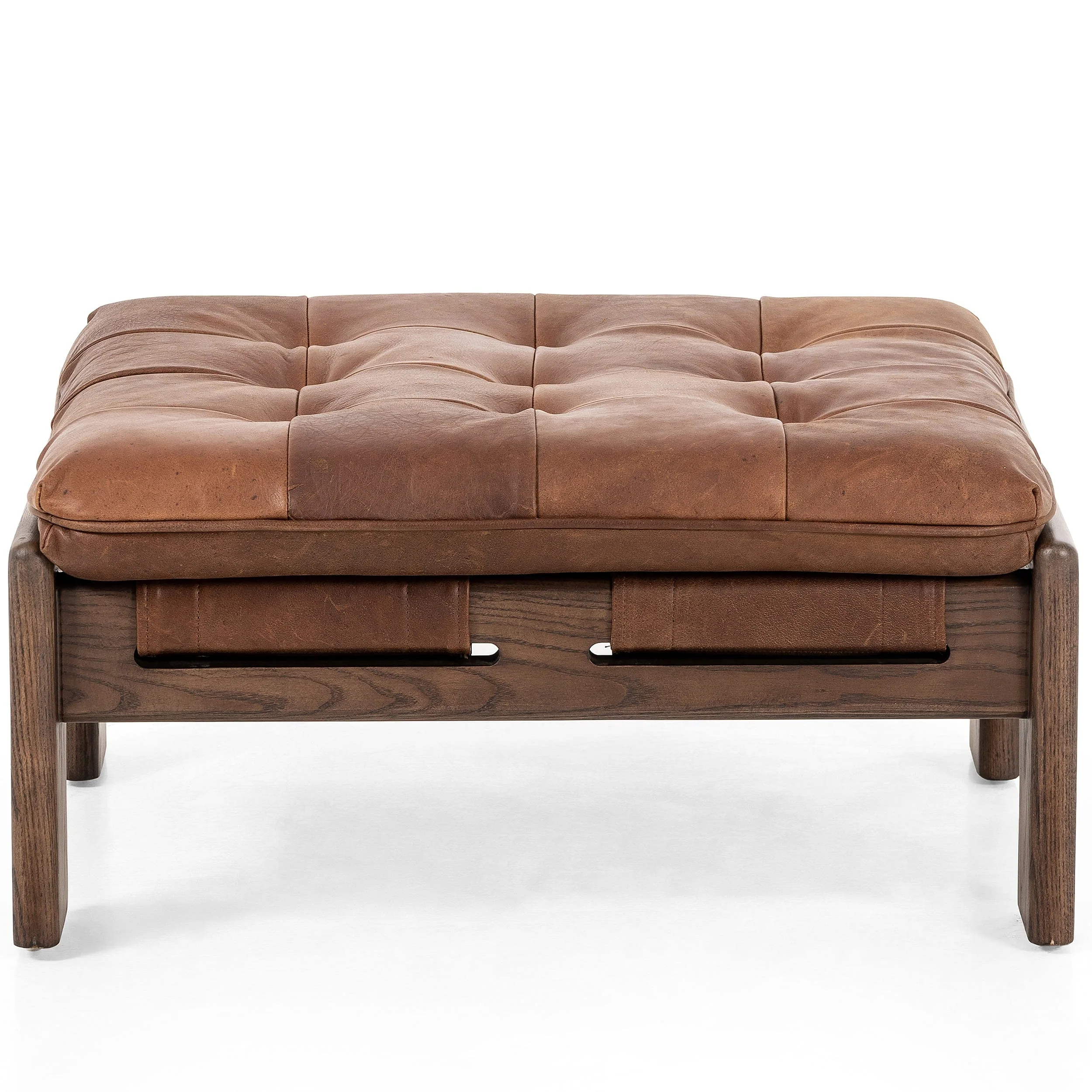 Halston Leather Ottoman, Heirloom Sienna by Four Hands - Image 2