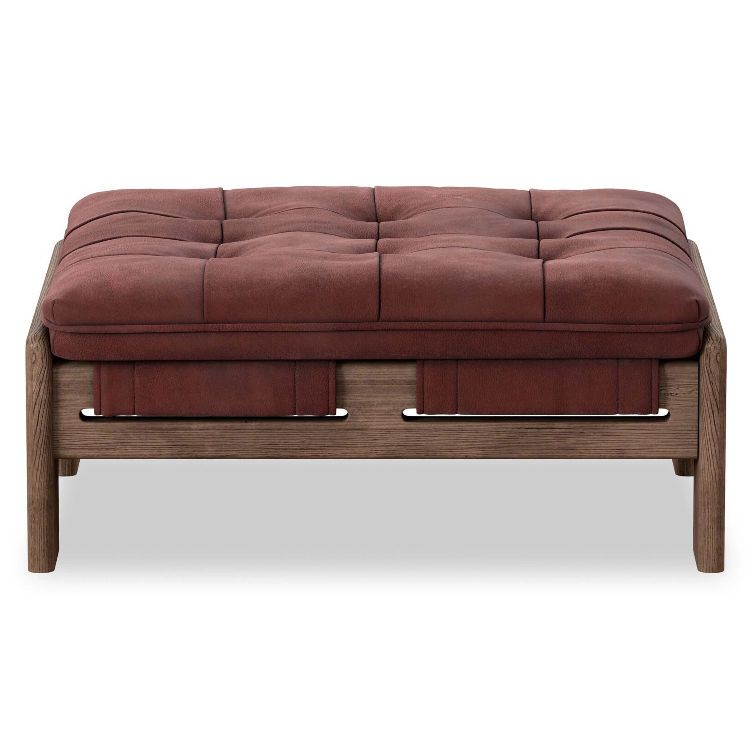 Halston Leather Ottoman, Nubuck Burgundy by Four Hands - Image 2