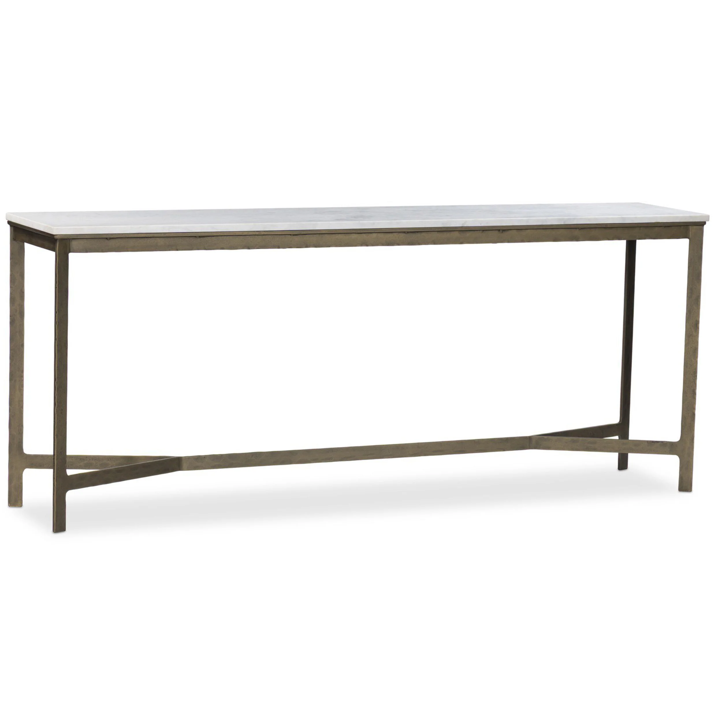 Hammered Iron Console Table, White Marble/Antique Brass by Four Hands