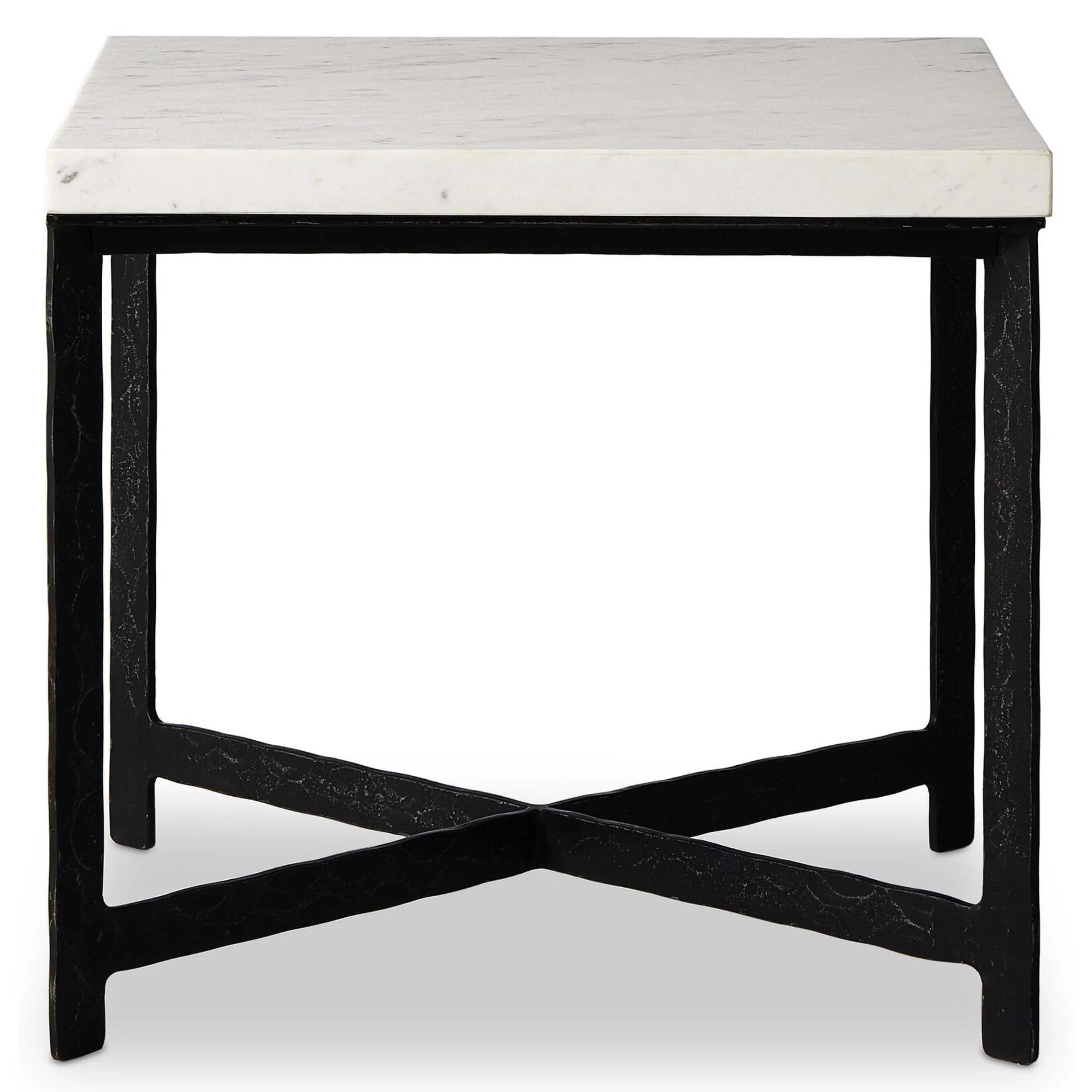 Hammered Iron End Table, White Marble/Hammered Black by Four Hands - Image 2