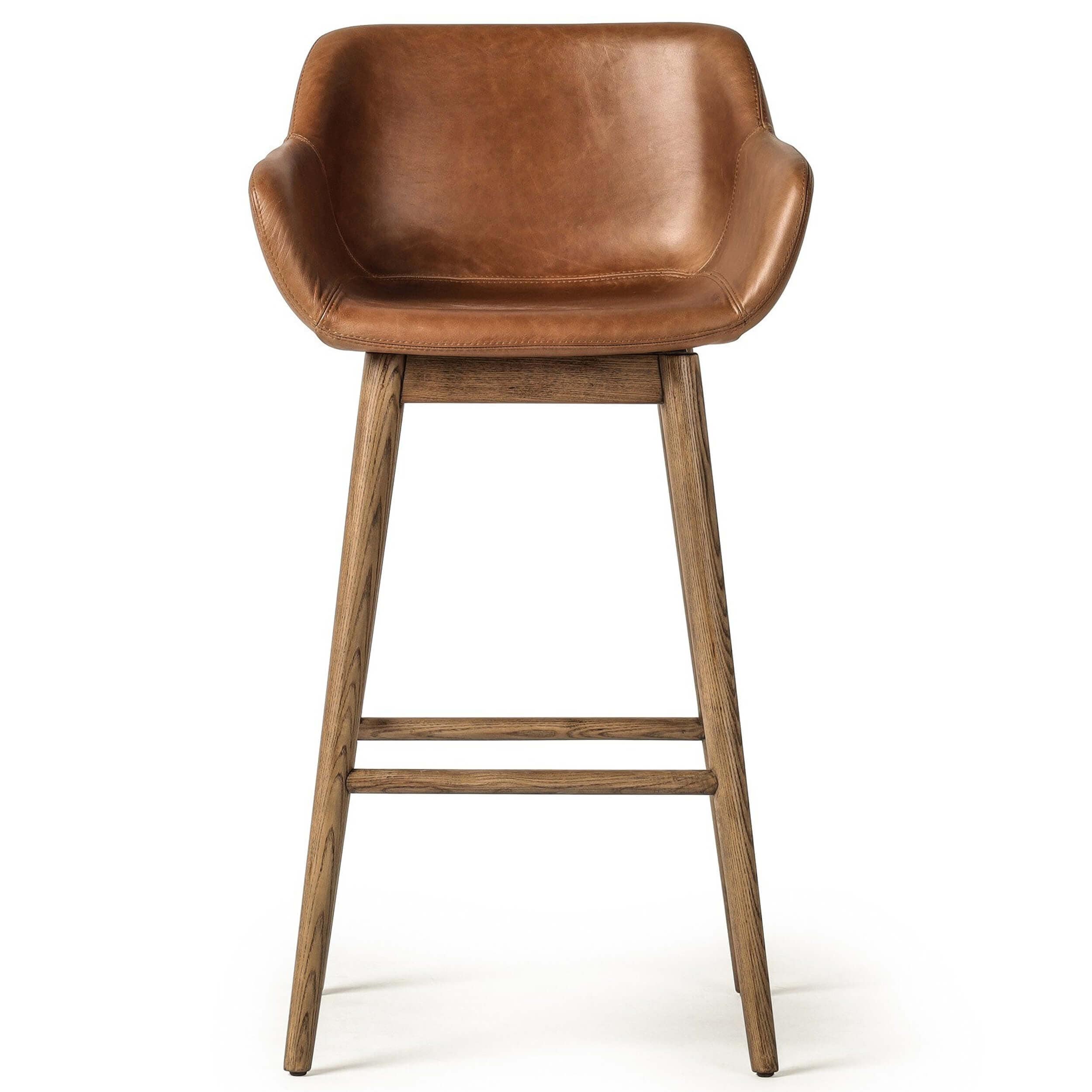 Hannah Leather Swivel Bar & Counter Stool, Sonoma Chestnut by Four Hands - Image 2