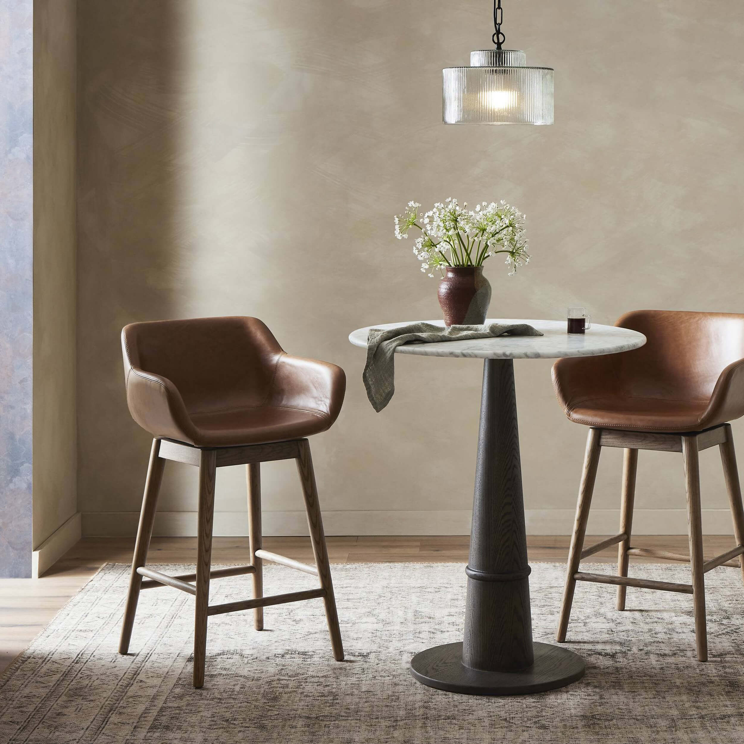 Hannah Leather Swivel Bar & Counter Stool, Sonoma Chestnut by Four Hands - Image 6