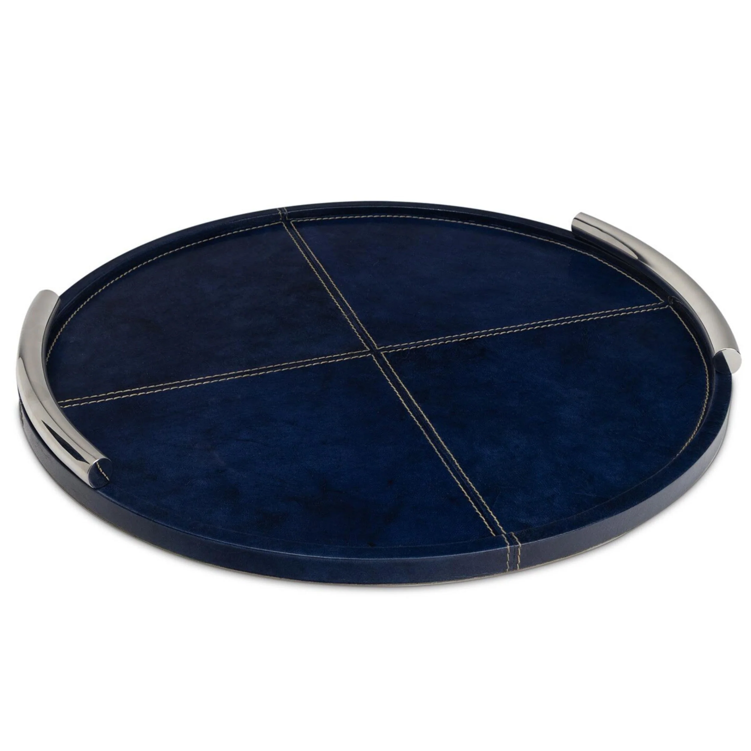 Hayes Leather Round Tray, Blue