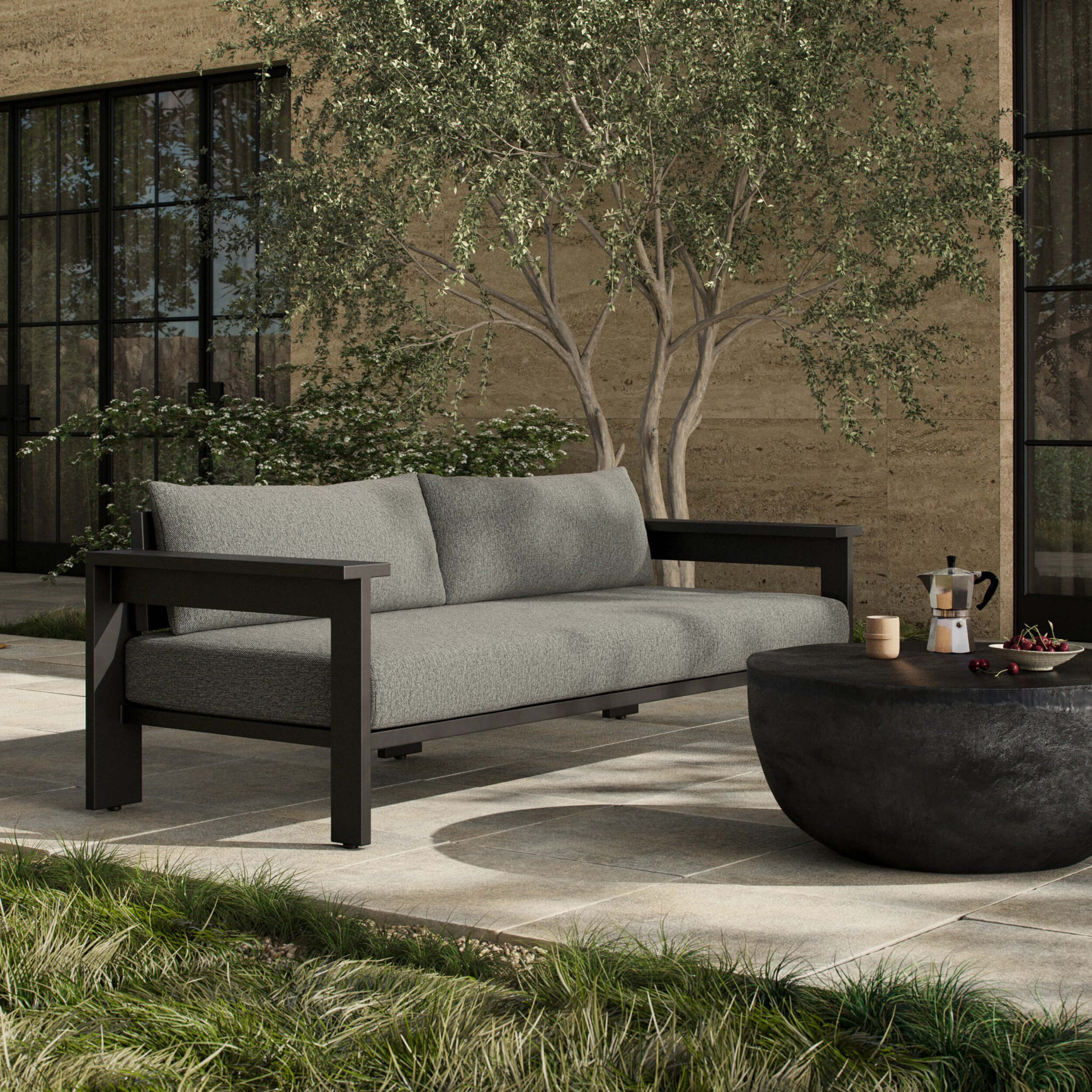 Hyder Outdoor Sofa, Concha Fog by Four Hands - Image 4