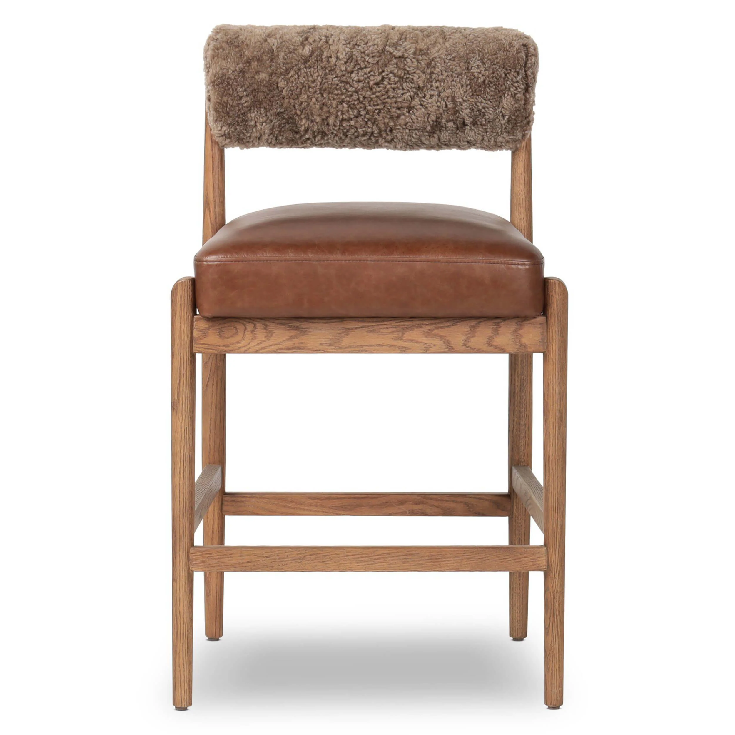 Jazelle Leather Bar & Counter Stool, Taupe Shearling/Havana Brown by Four Hands - Image 2