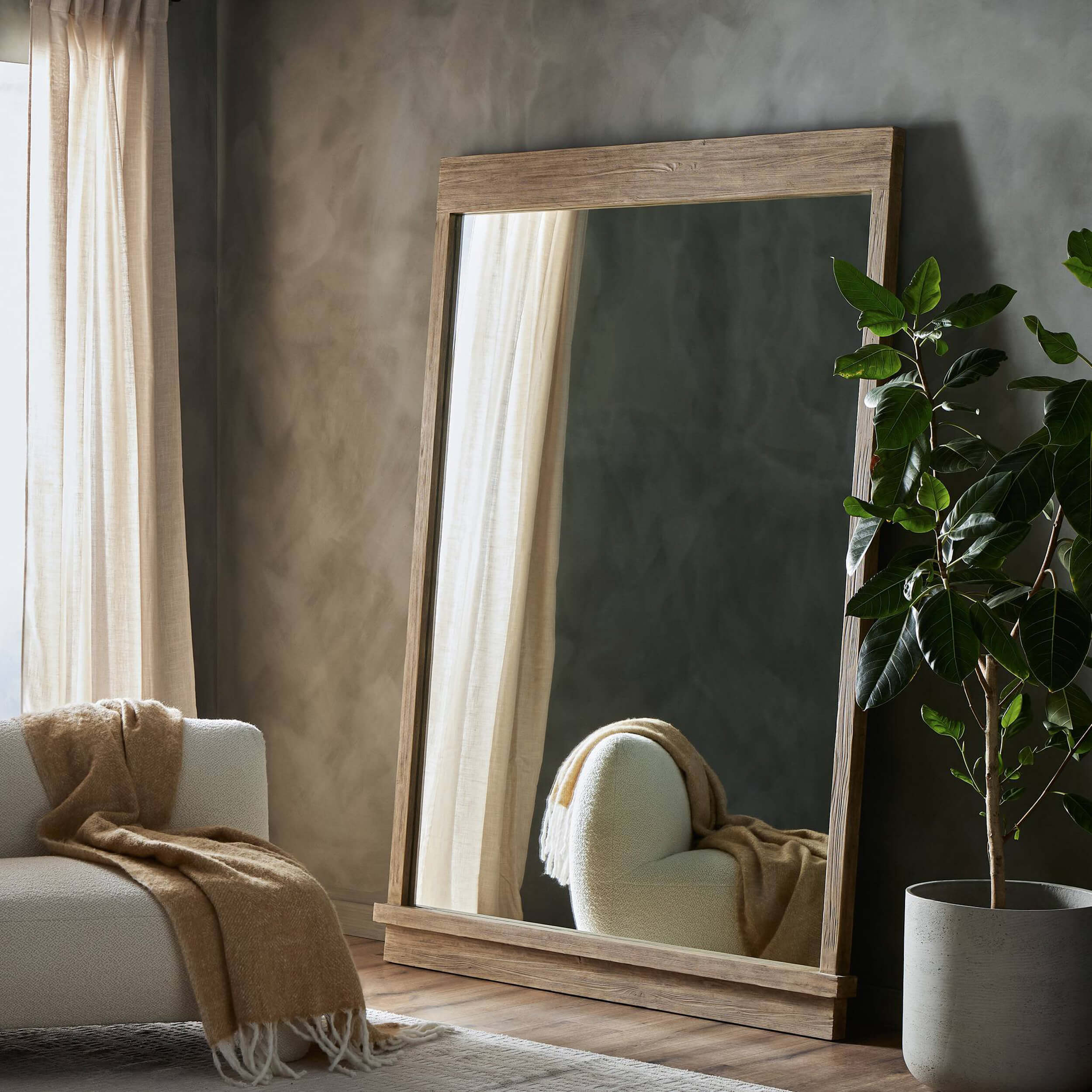 Ledge Floor Mirror, Distressed Light Pine by Four Hands - Image 4