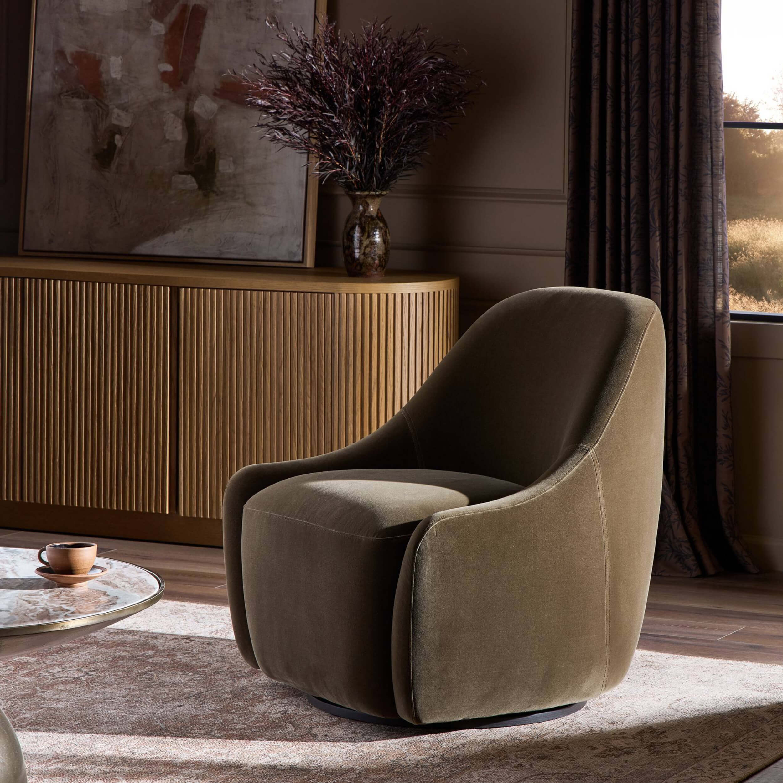 Levi Swivel Chair, Surrey Olive by Four Hands - Image 5
