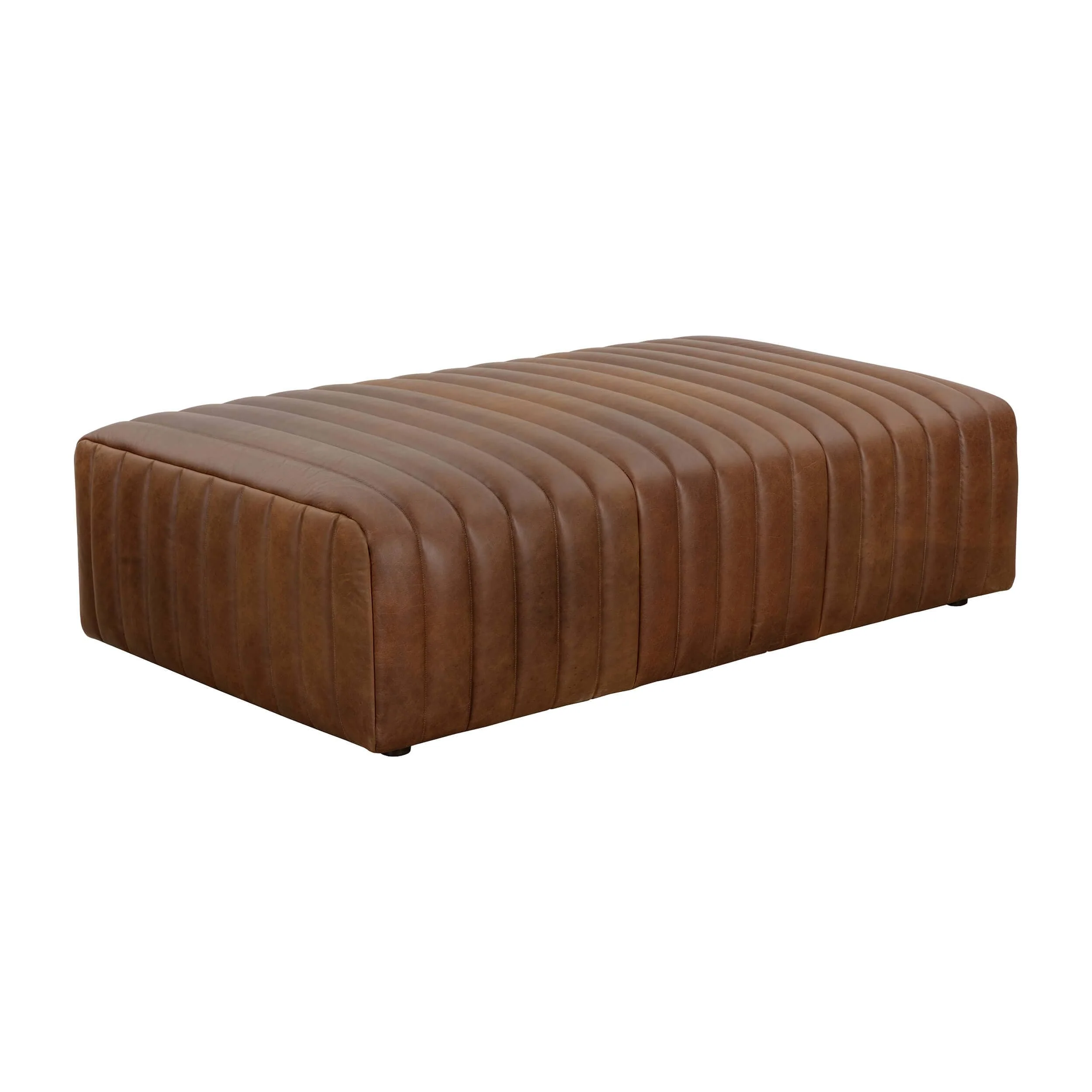 Lewin Leather Rectangular Ottoman, Lucia Tobacco
