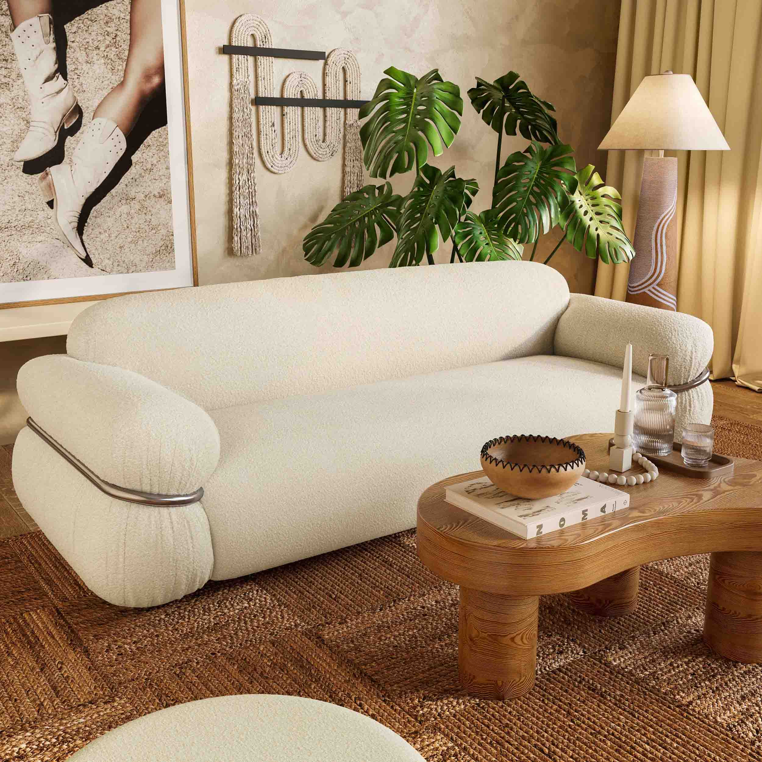 Leyla Boucle Sofa, Cream - Image 5