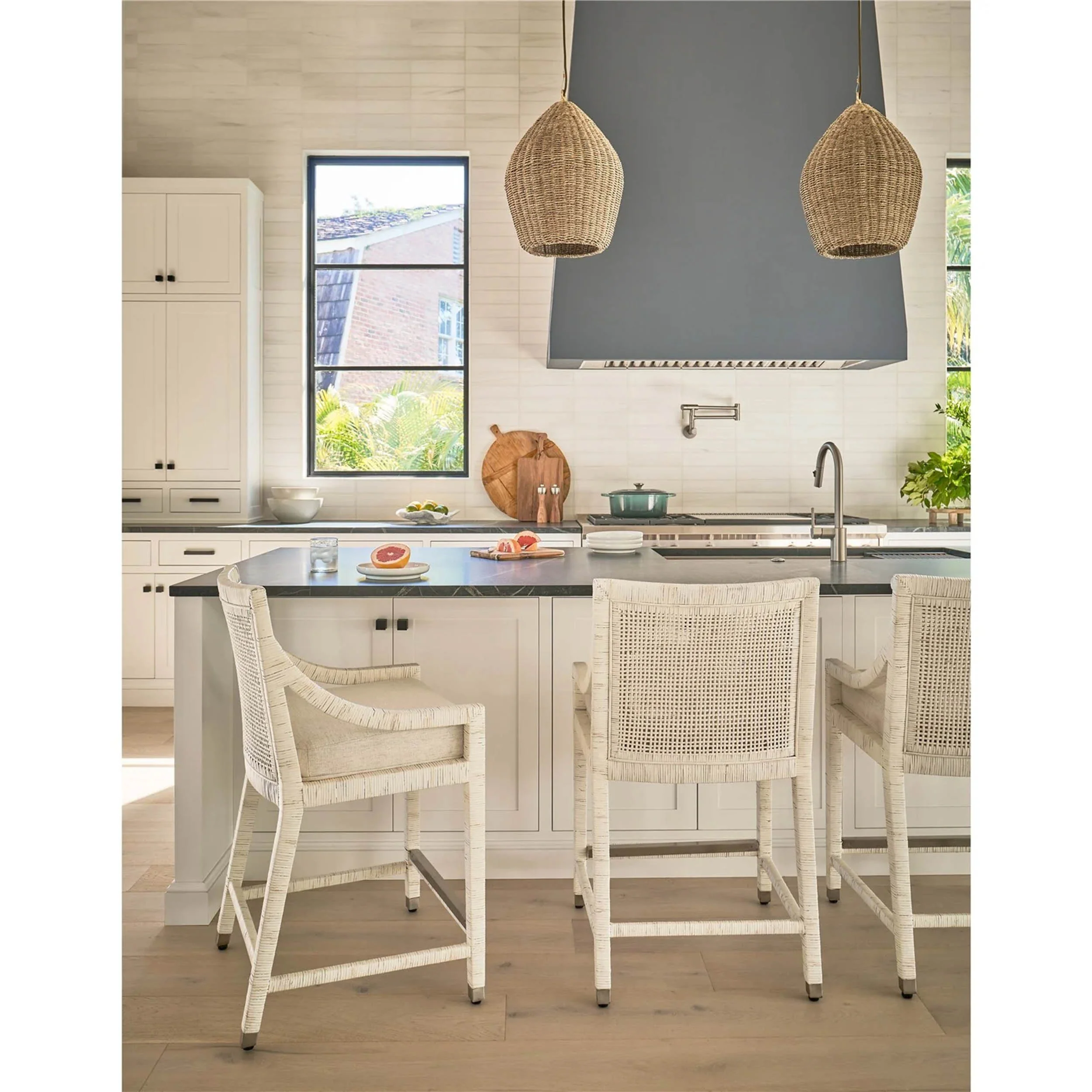 Longboat Counter Chair, White Rattan - Image 4