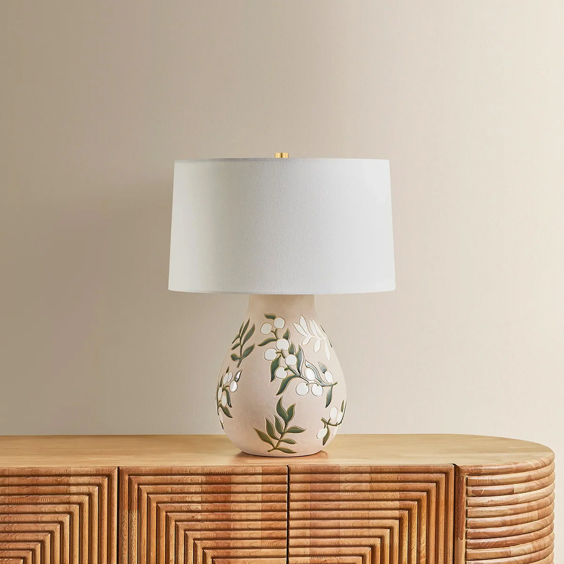 Maeve Table Lamp, Aged Brass/Ceramic Maybell Motif - Image 2