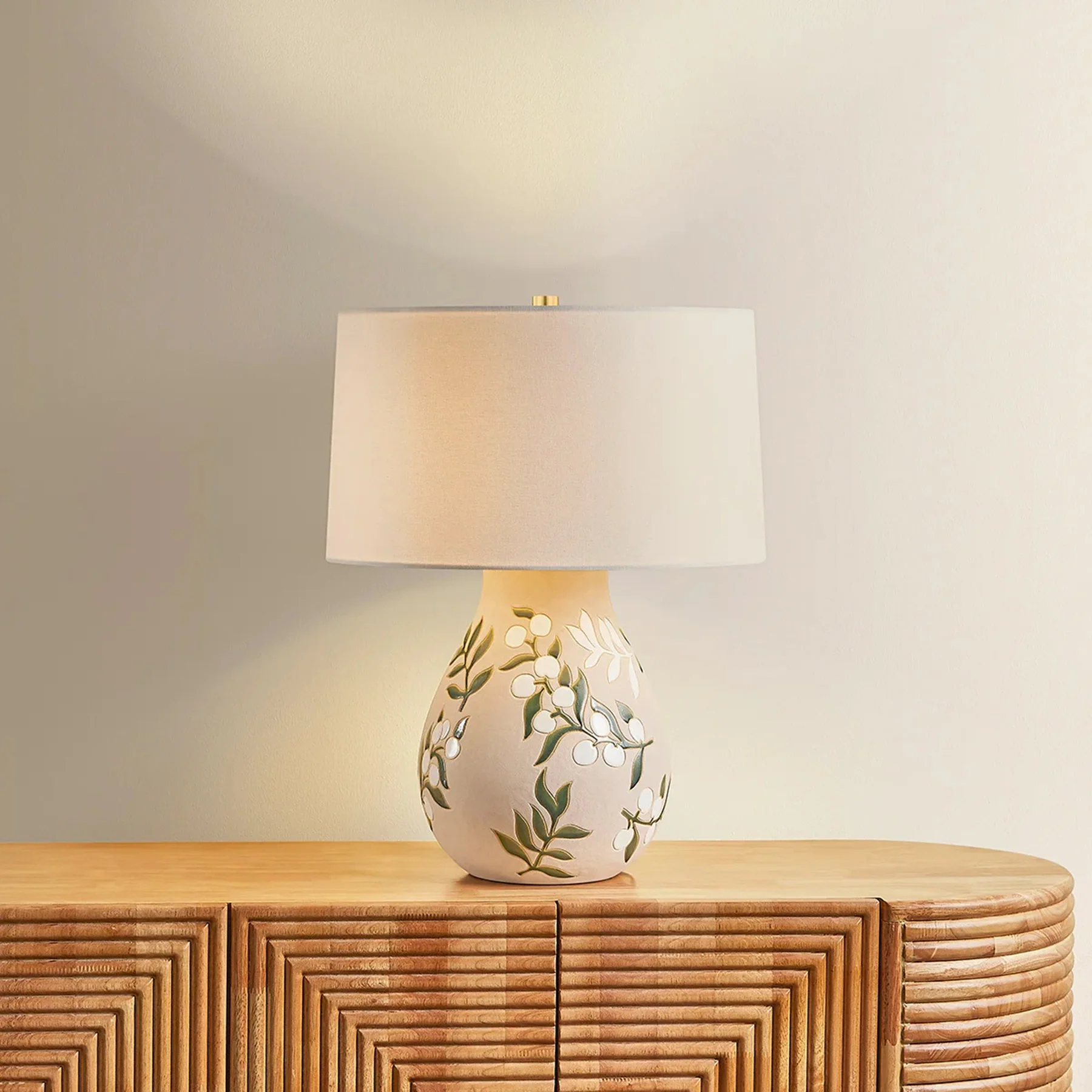 Maeve Table Lamp, Aged Brass/Ceramic Maybell Motif - Image 3