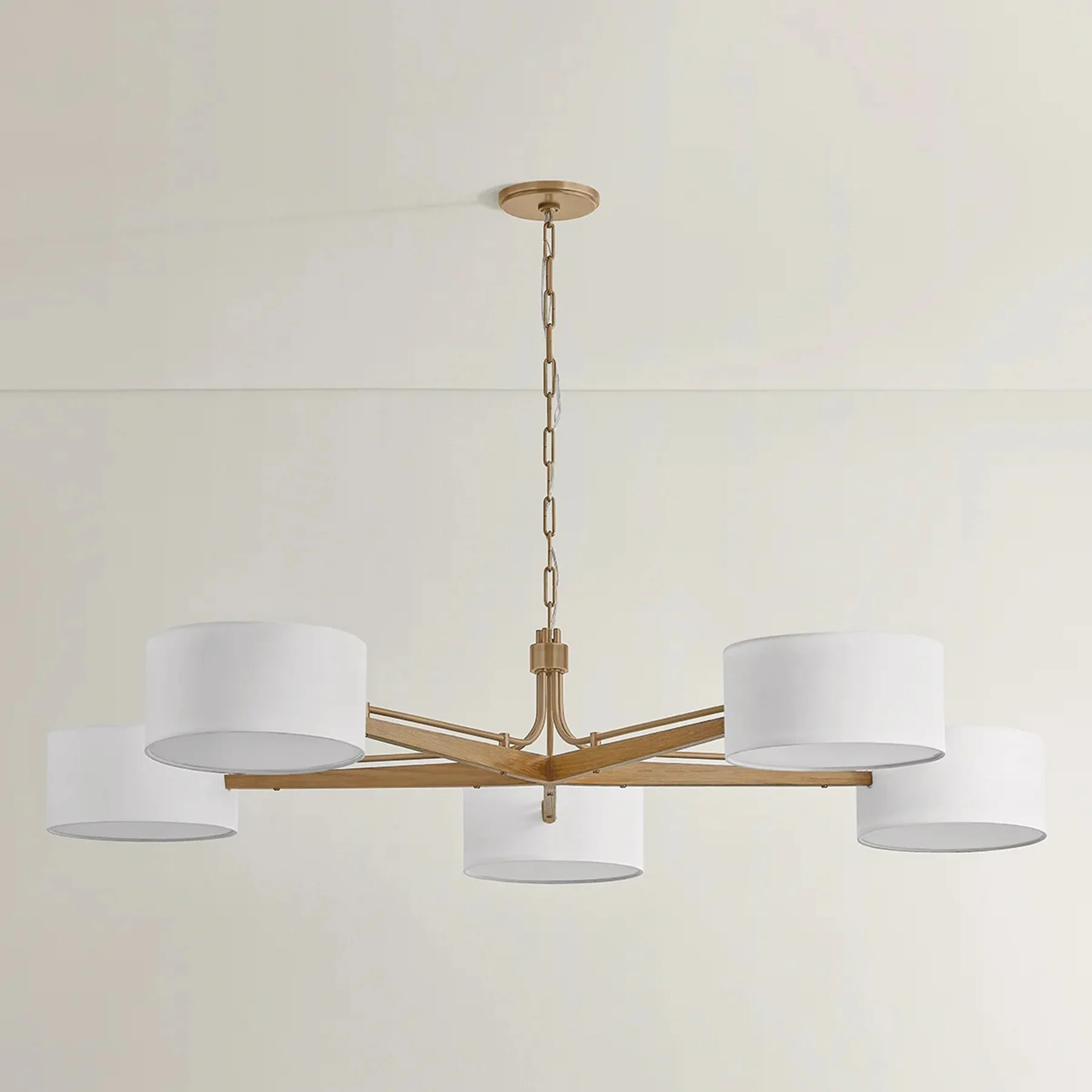 Mailo 5 Light Chandelier, Patina Brass/White Oak - Image 2