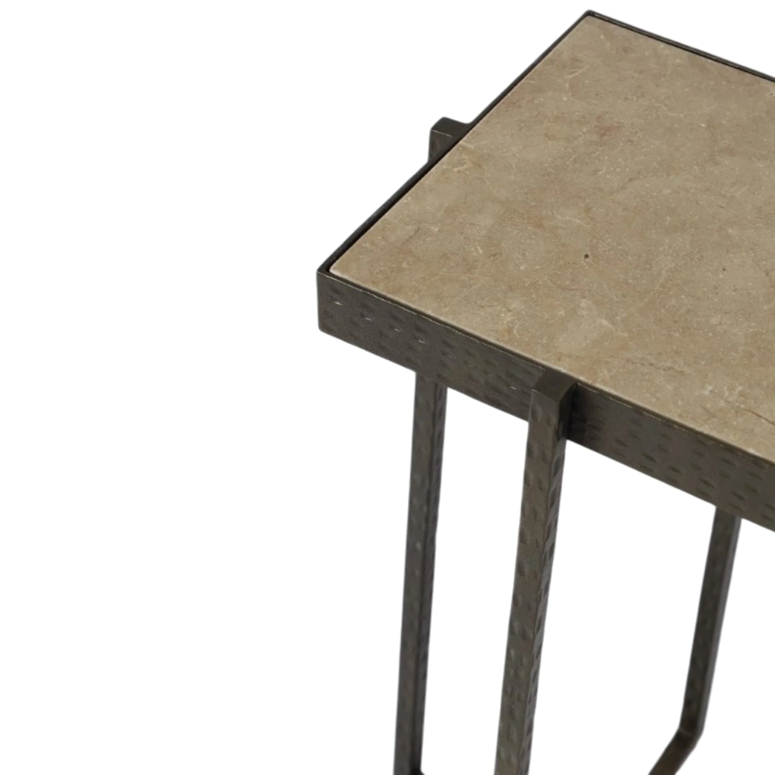 Marble and Forged Metal Accent Table, Beige - Image 3