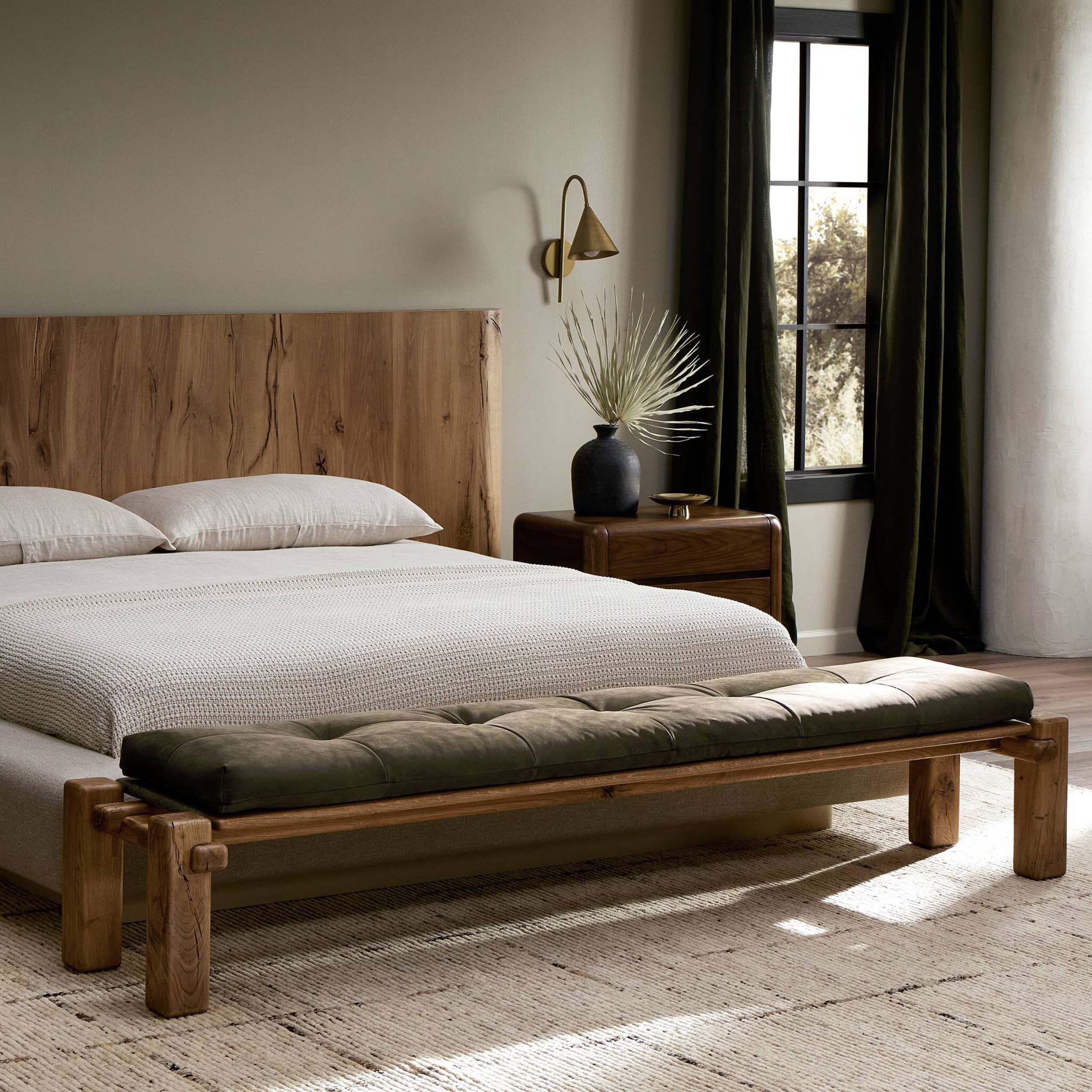 Marcia Leather Accent Bench, Nubuck Cigar by Four Hands - Image 16