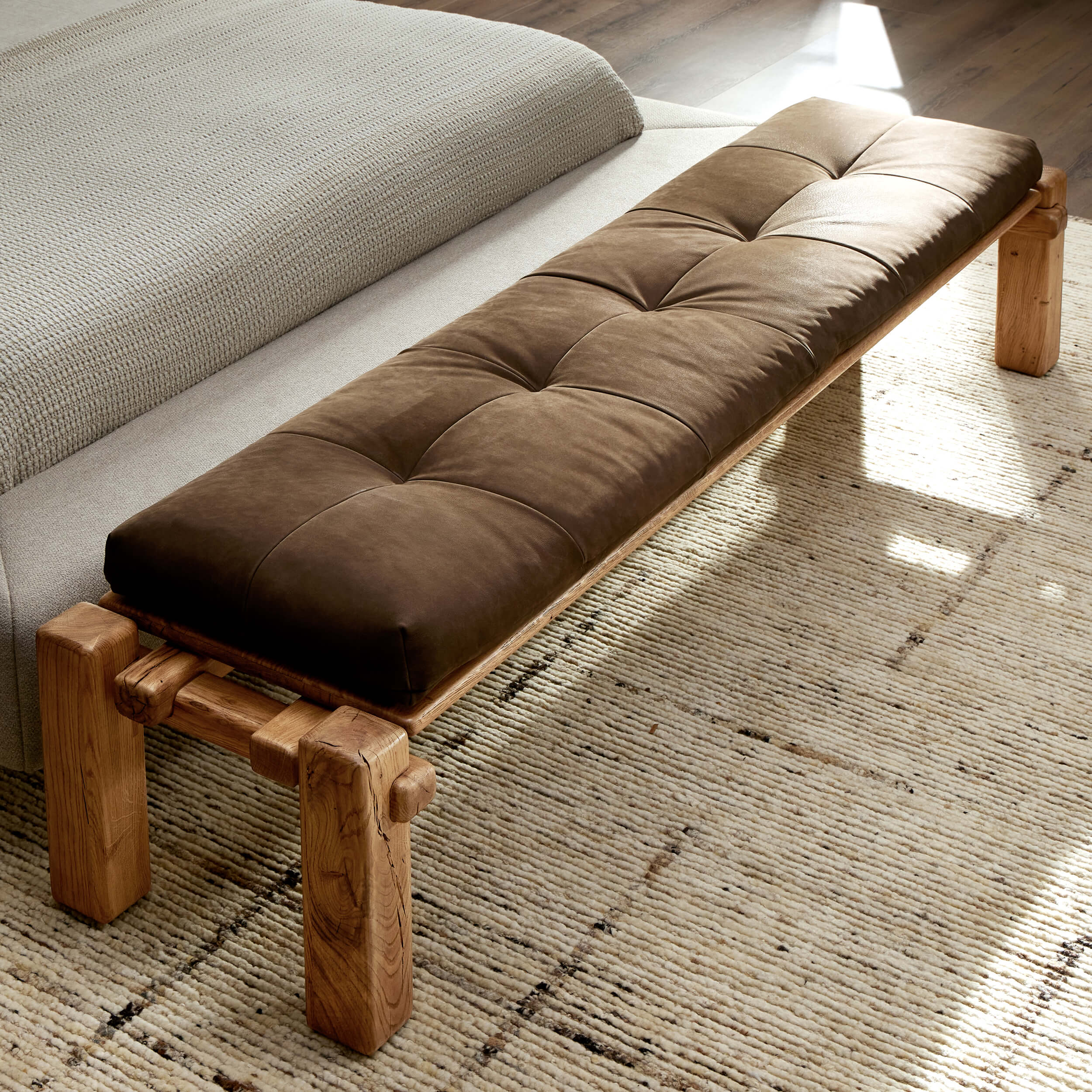Marcia Leather Bench, Nubuck Cigar by Four Hands - Image 4