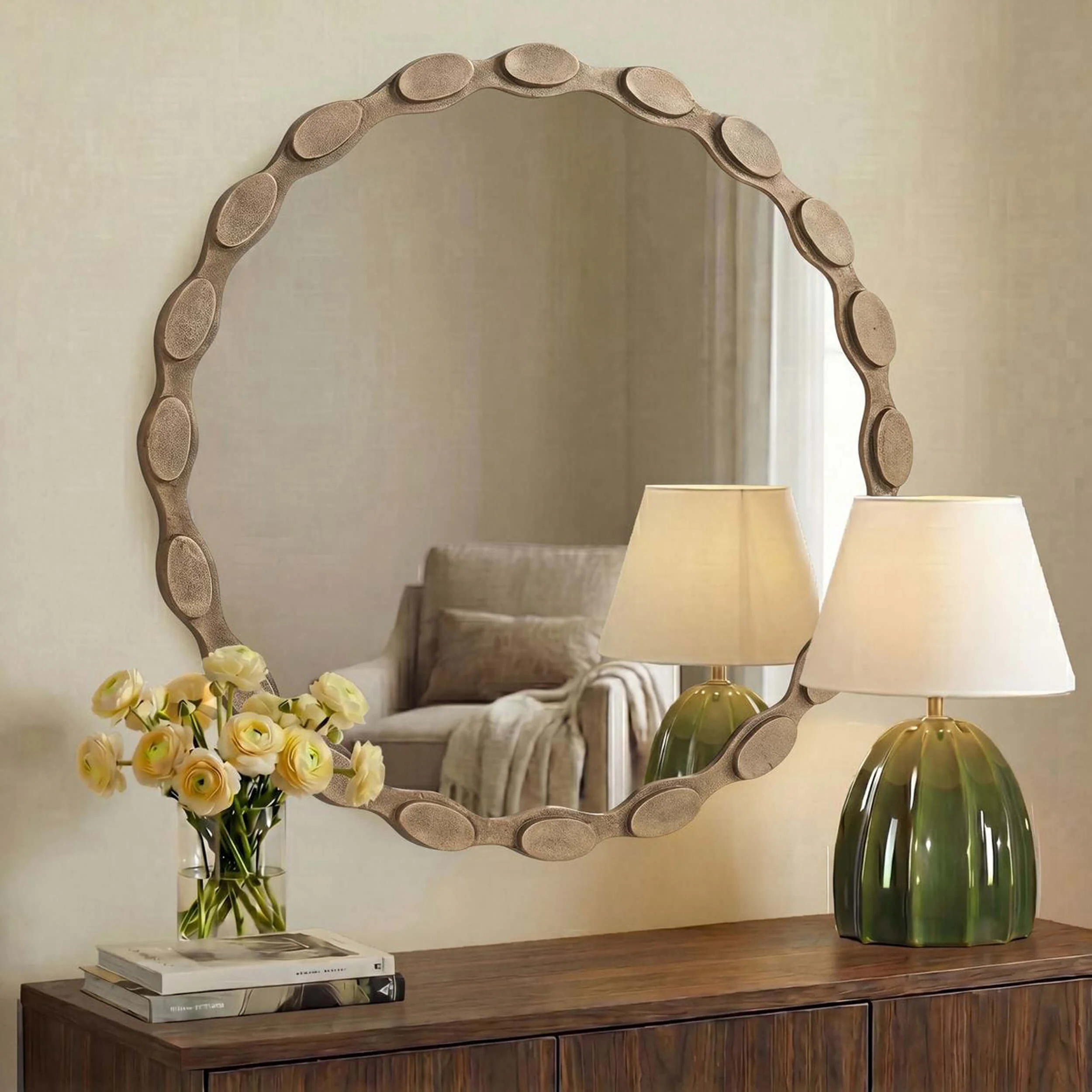 Marietta Round Mirror, Aged Brass - Image 5