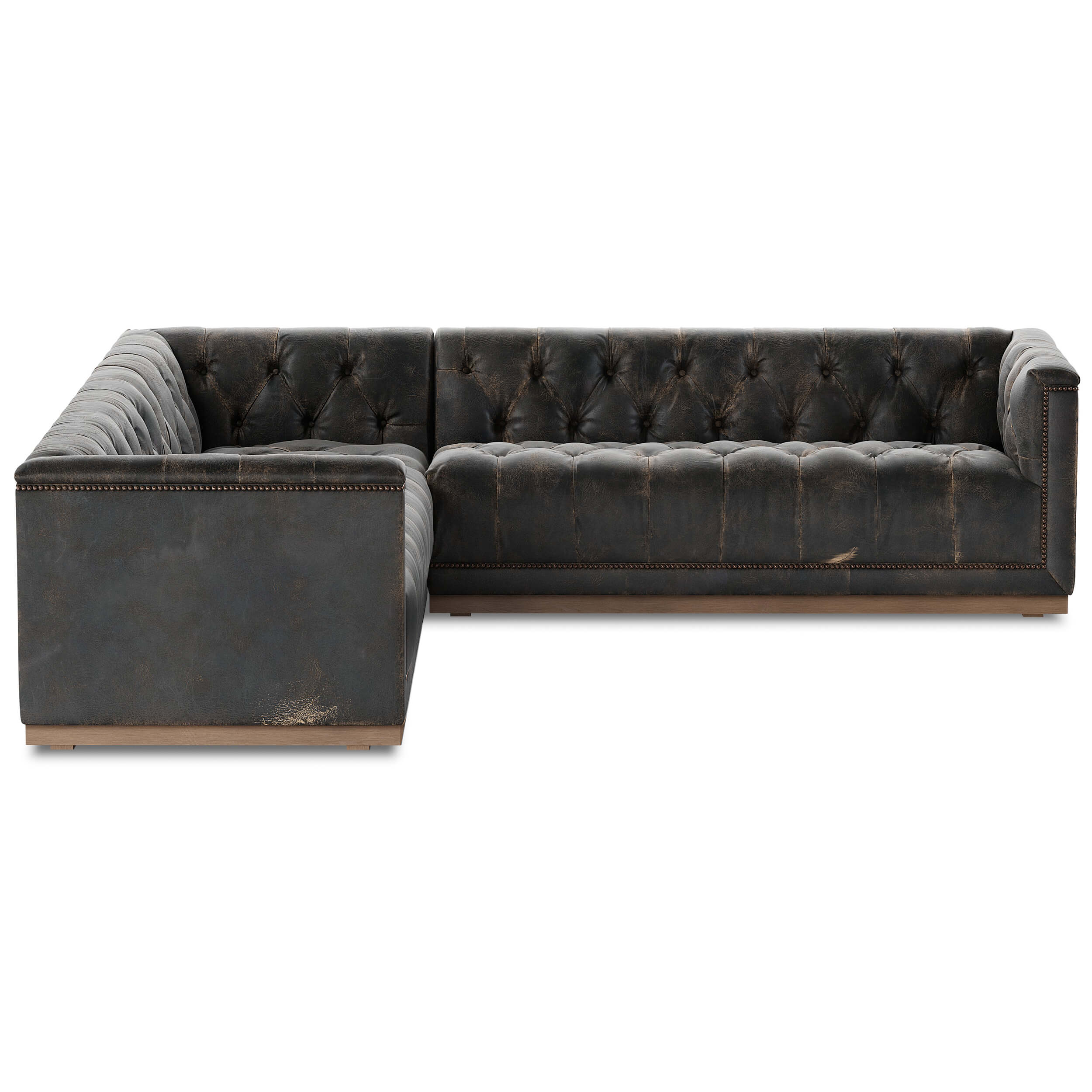 Maxx 3 Piece Leather Sectional, Destroyed Black by Four Hands - Image 2