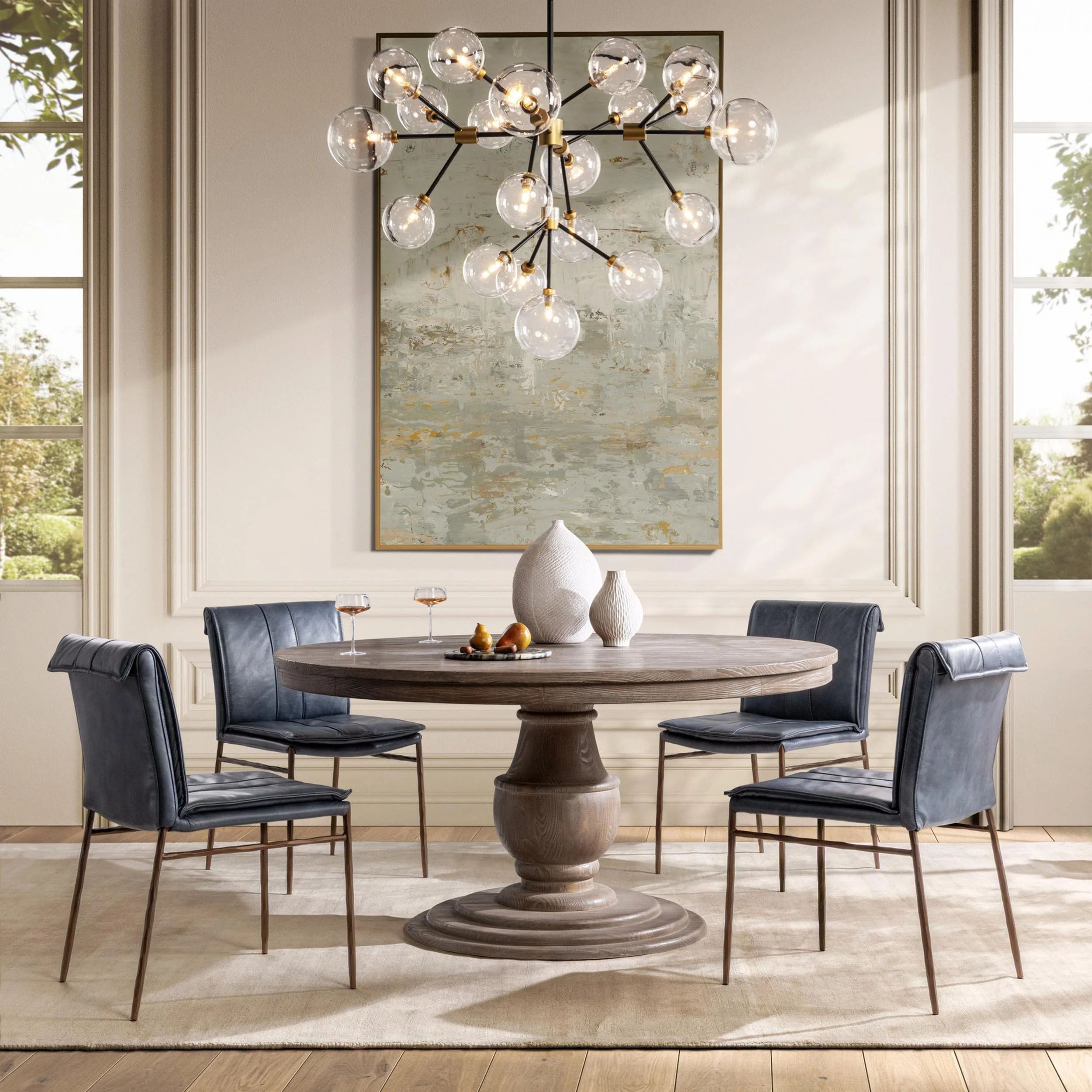 Mayer Leather Dining Chair, Ocean Blue, Set of 2 - Image 6
