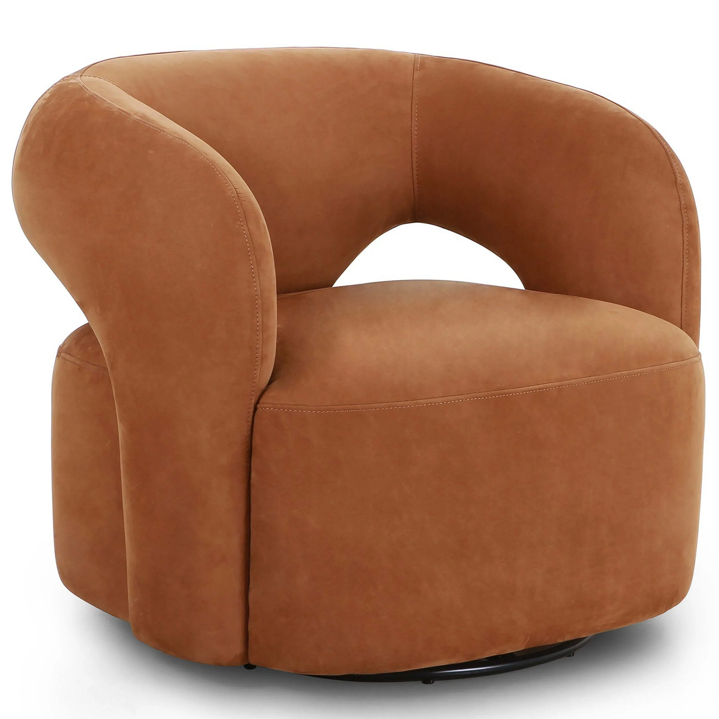 Mazie Leather Swivel Chair, Nubuck Cognac by Four Hands