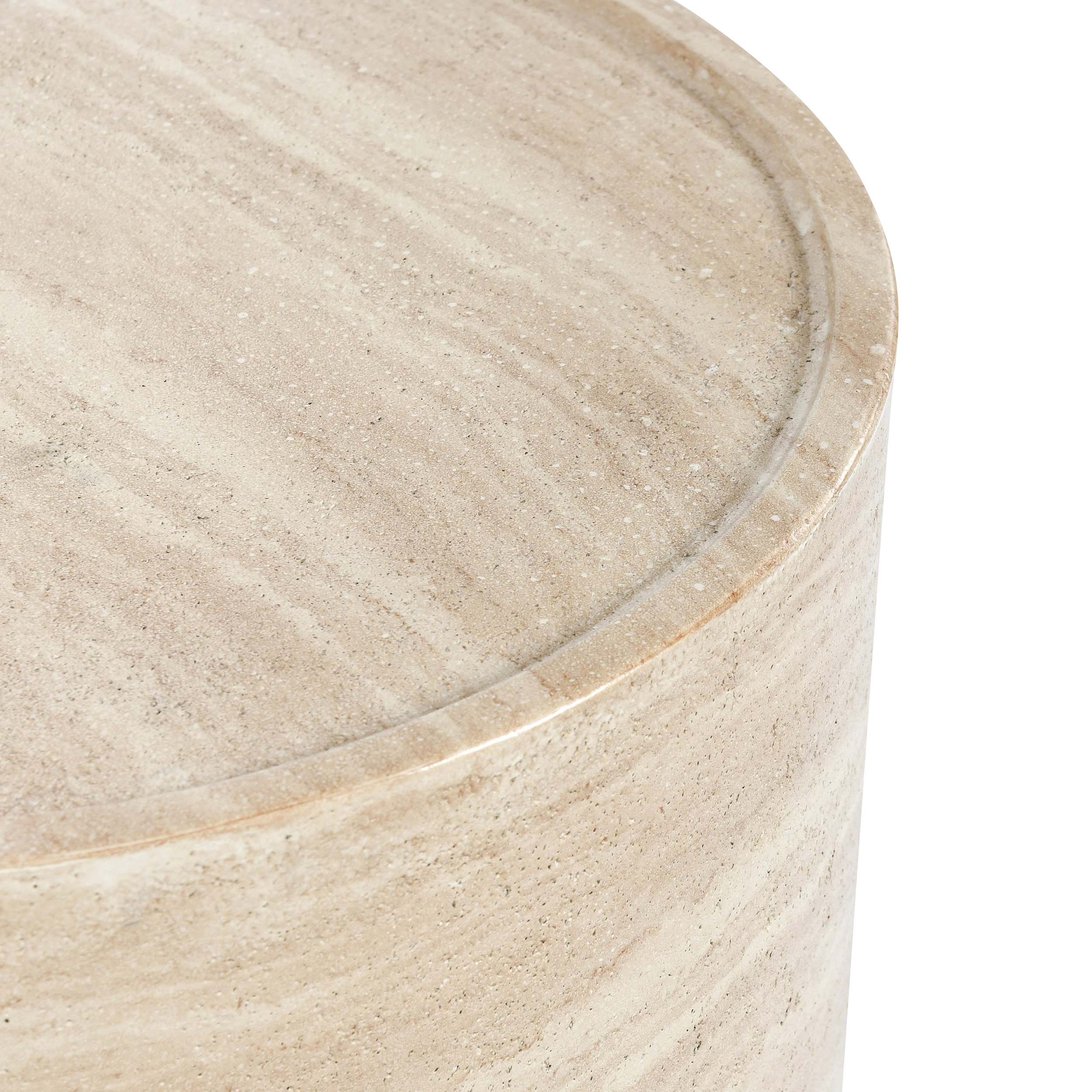 Mckenna Outdoor Round End Table, Travertine - Image 2