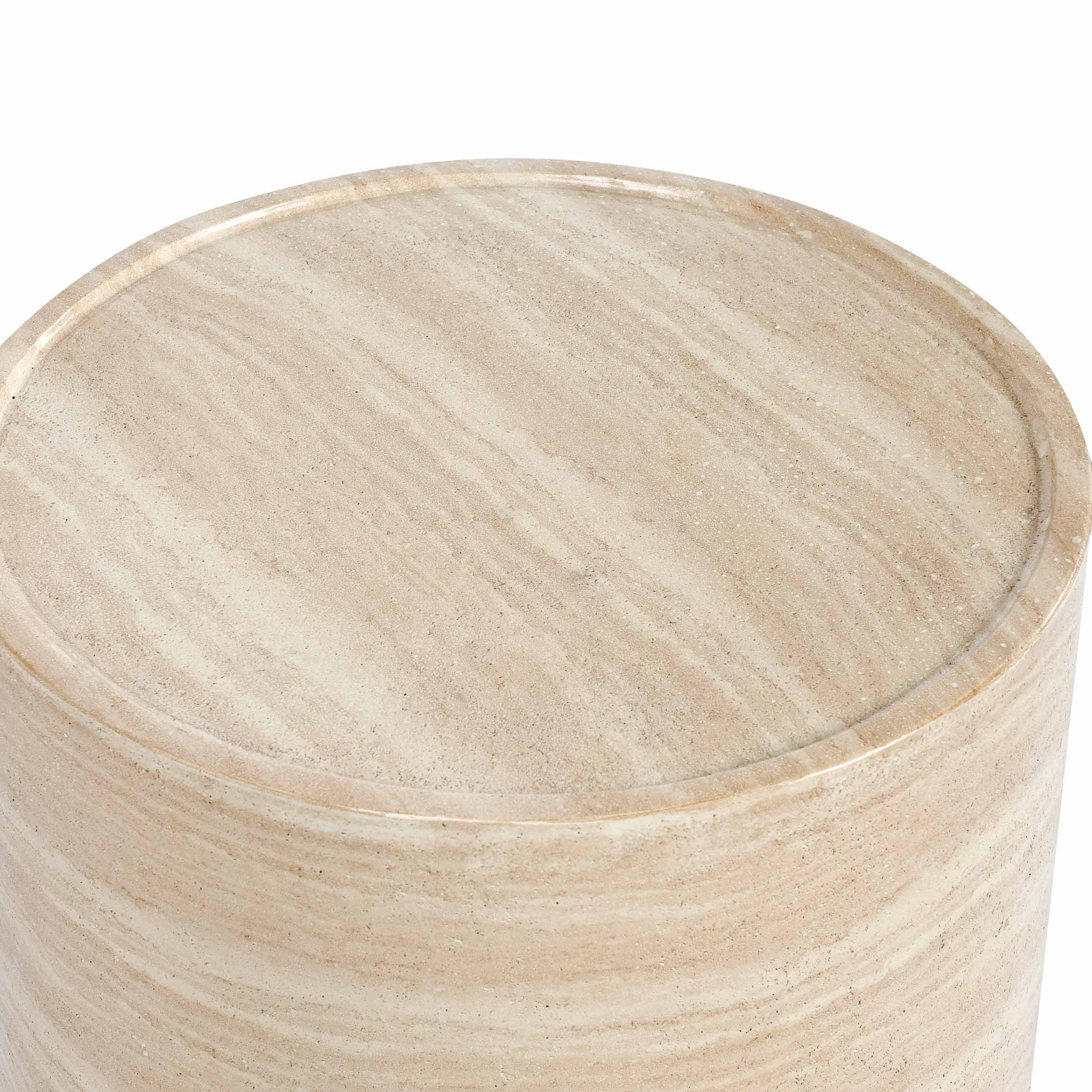 Mckenna Outdoor Round End Table, Travertine - Image 3