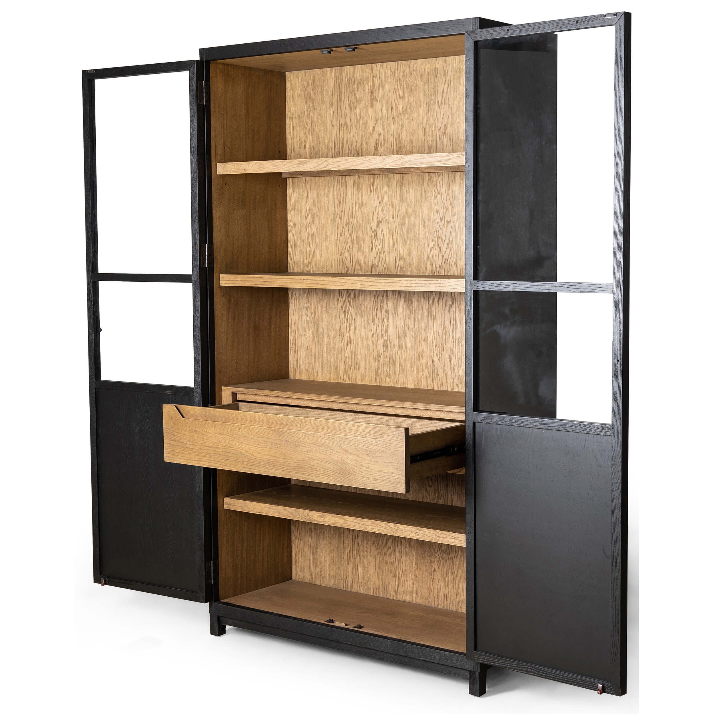 Millie Panel and Glass Door Cabinet, Drifted Matte Black by Four Hands - Image 5