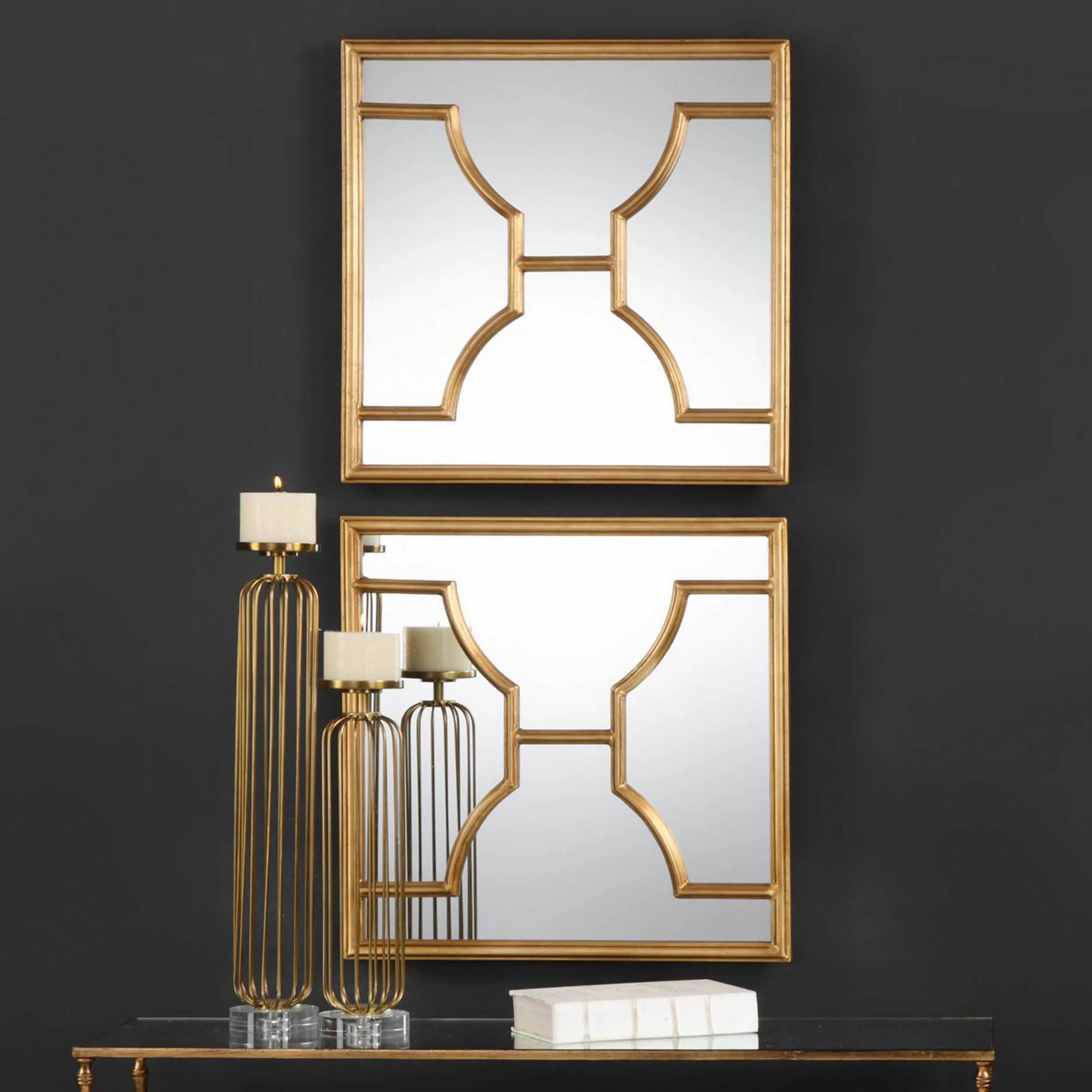Misa Square Mirrors, Antiqued Gold Leaf, Set of 2 - Image 2