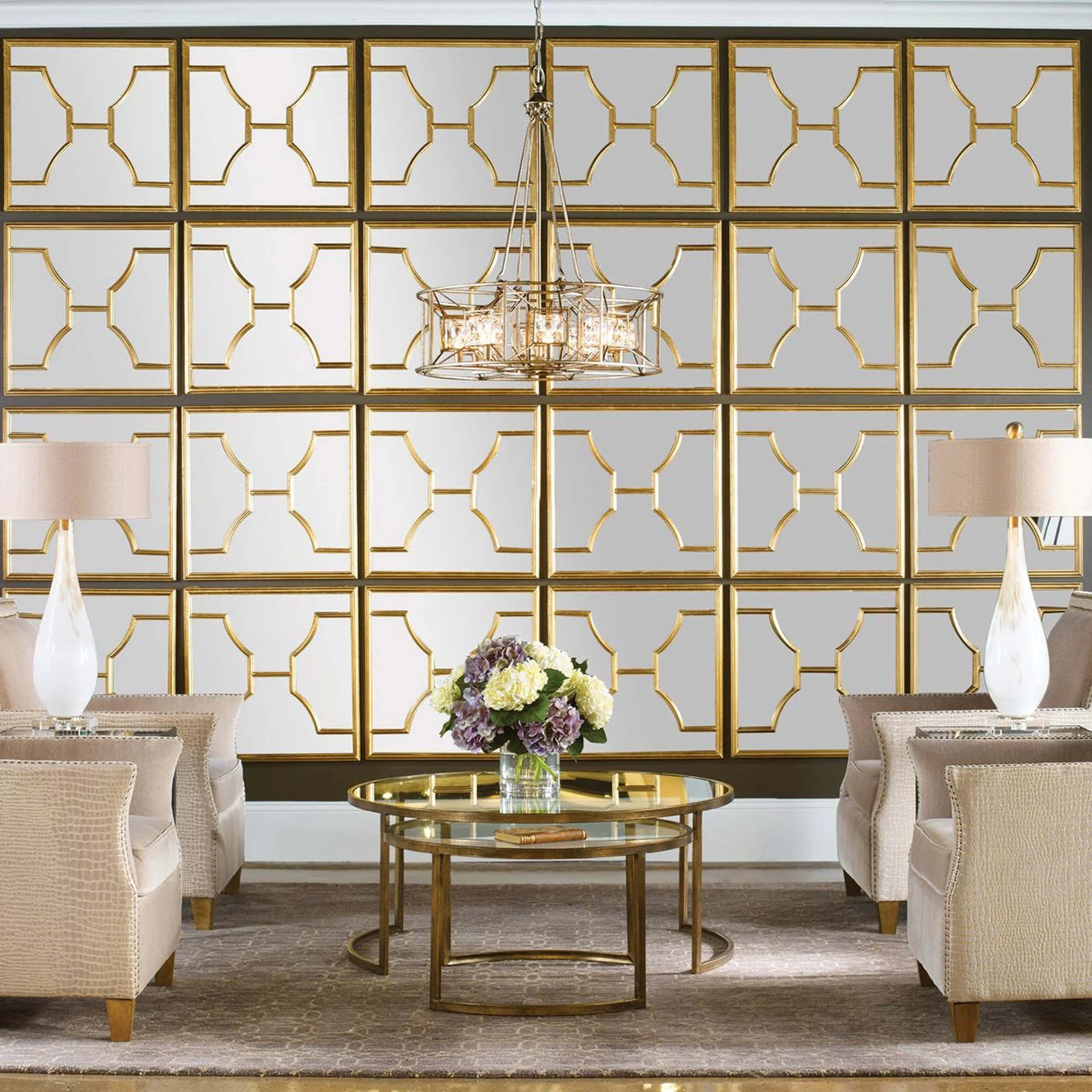 Misa Square Mirrors, Antiqued Gold Leaf, Set of 2 - Image 3