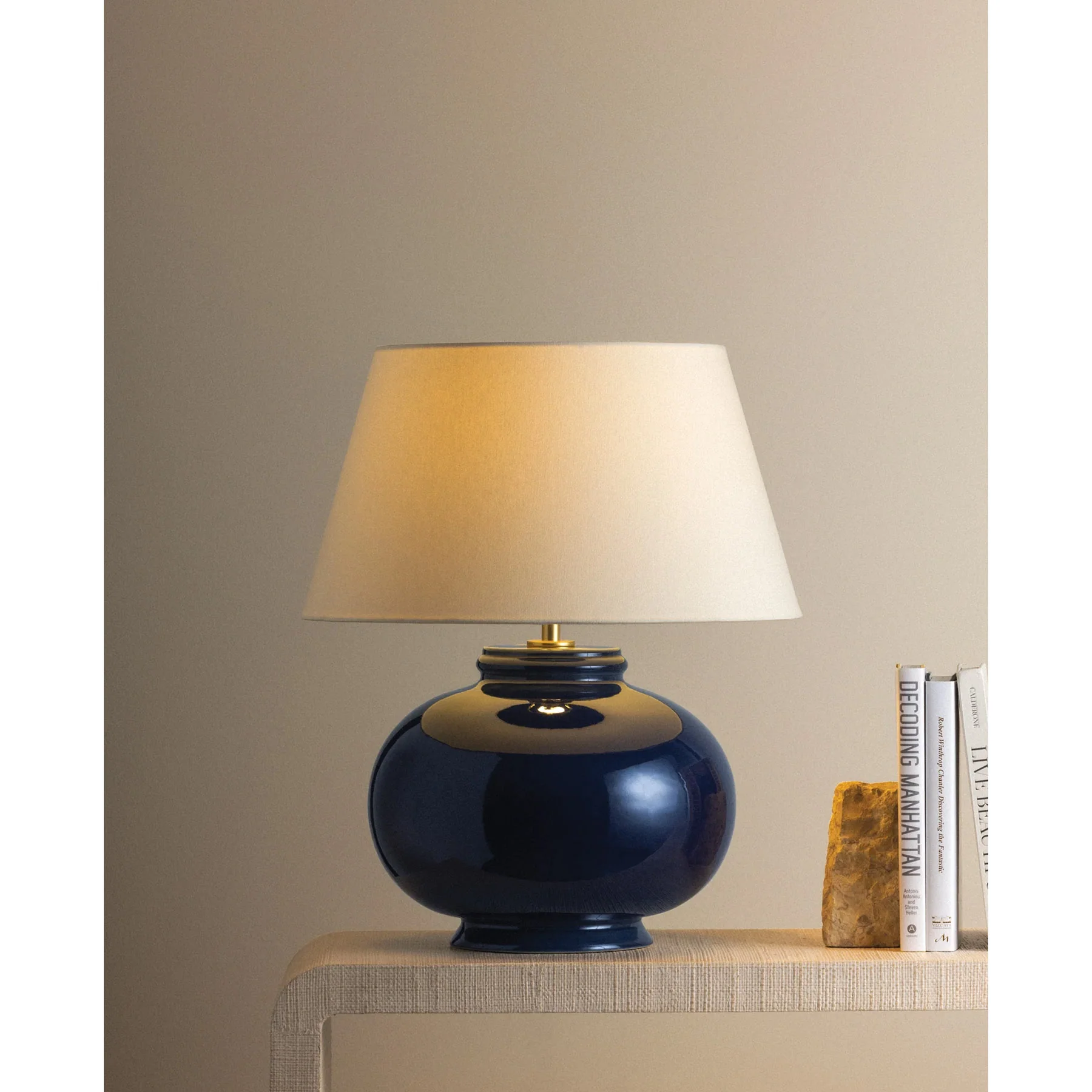 Moodus Table Lamp, Aged Brass/Ceramic Parrish Blue - Image 4
