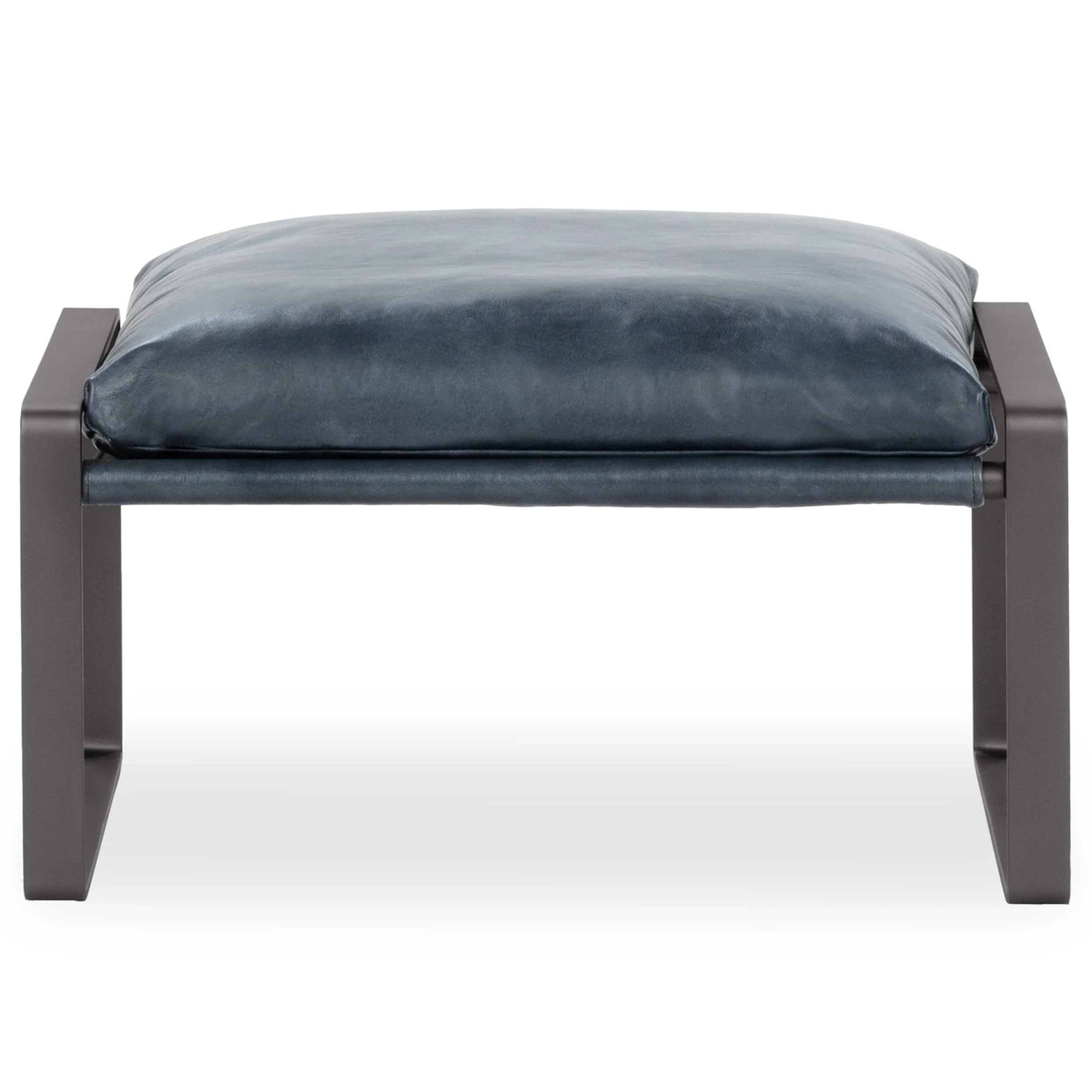 Morgan Leather Ottoman, Ocean Blue - Image 2