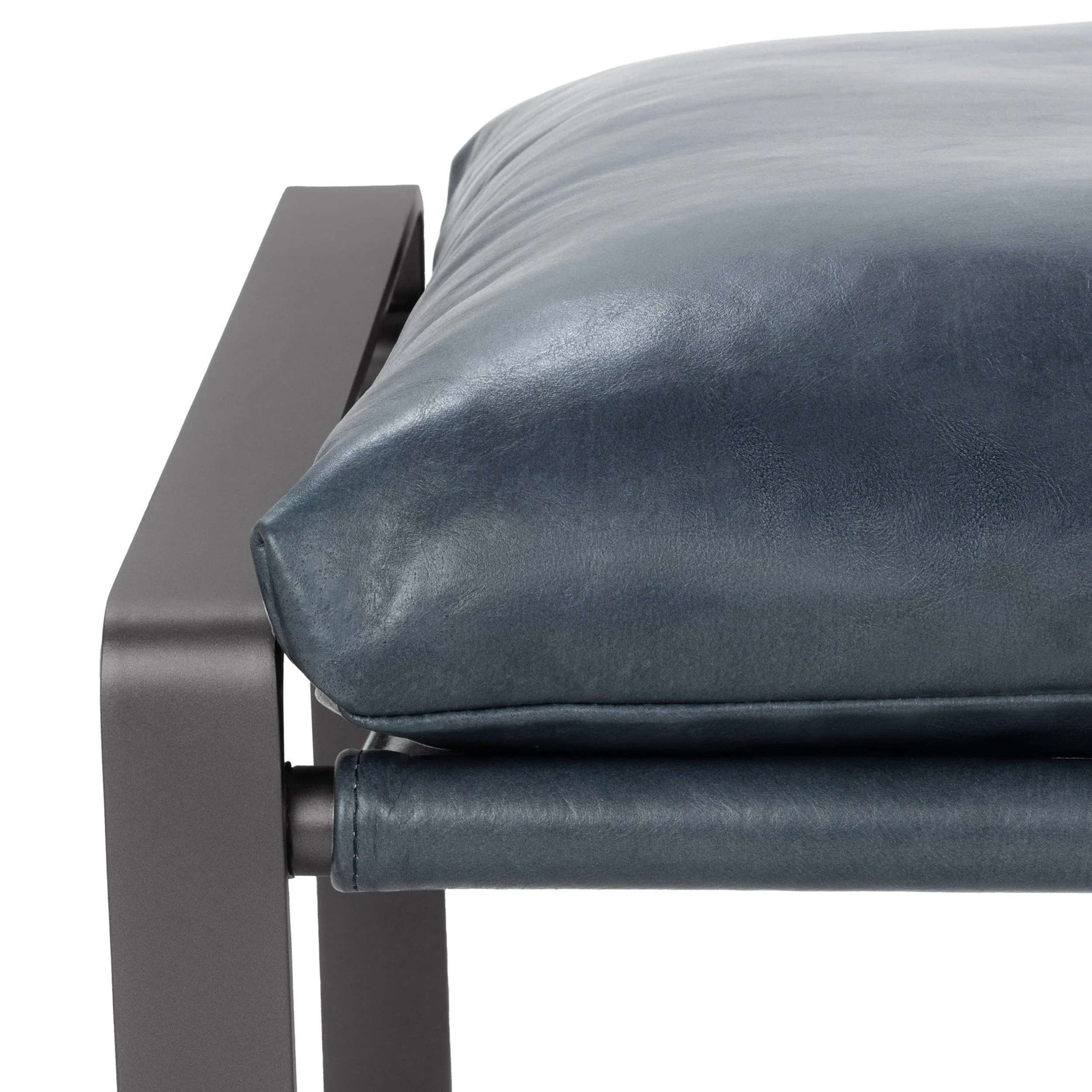 Morgan Leather Ottoman, Ocean Blue - Image 4