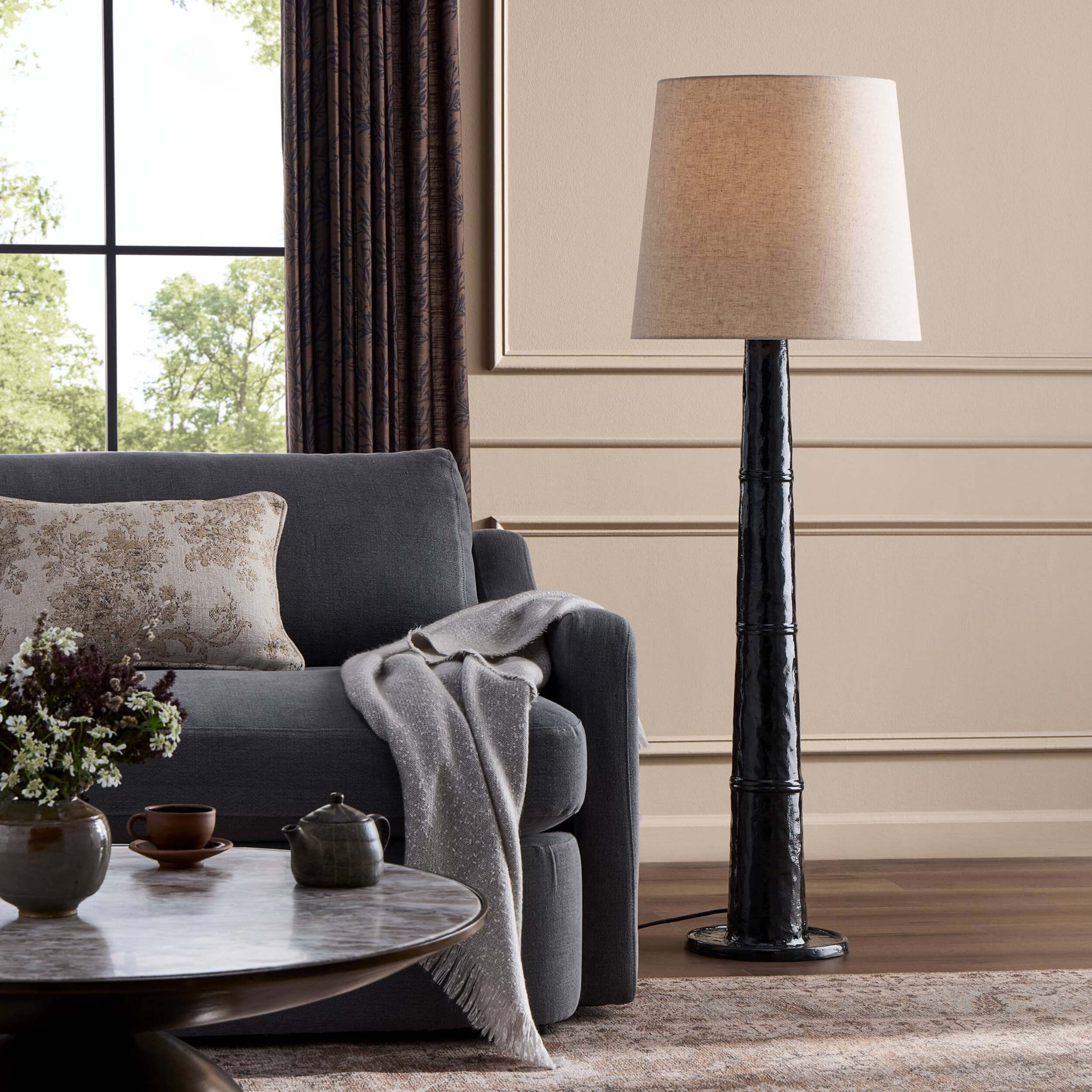 Nerissa Floor Lamp, Glossy Black by Four Hands - Image 6
