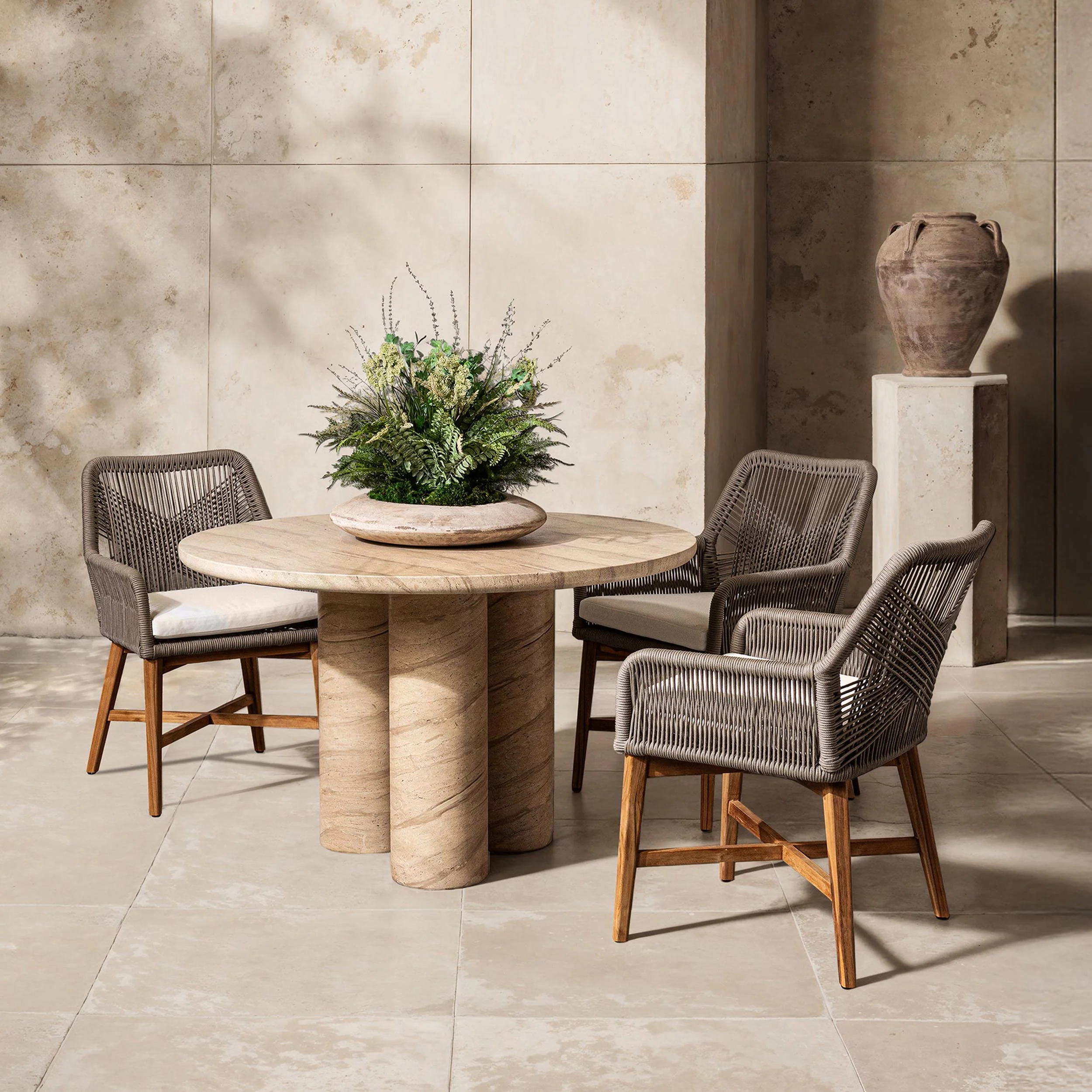 Niva Outdoor Round Dining Table, Beige - Image 5