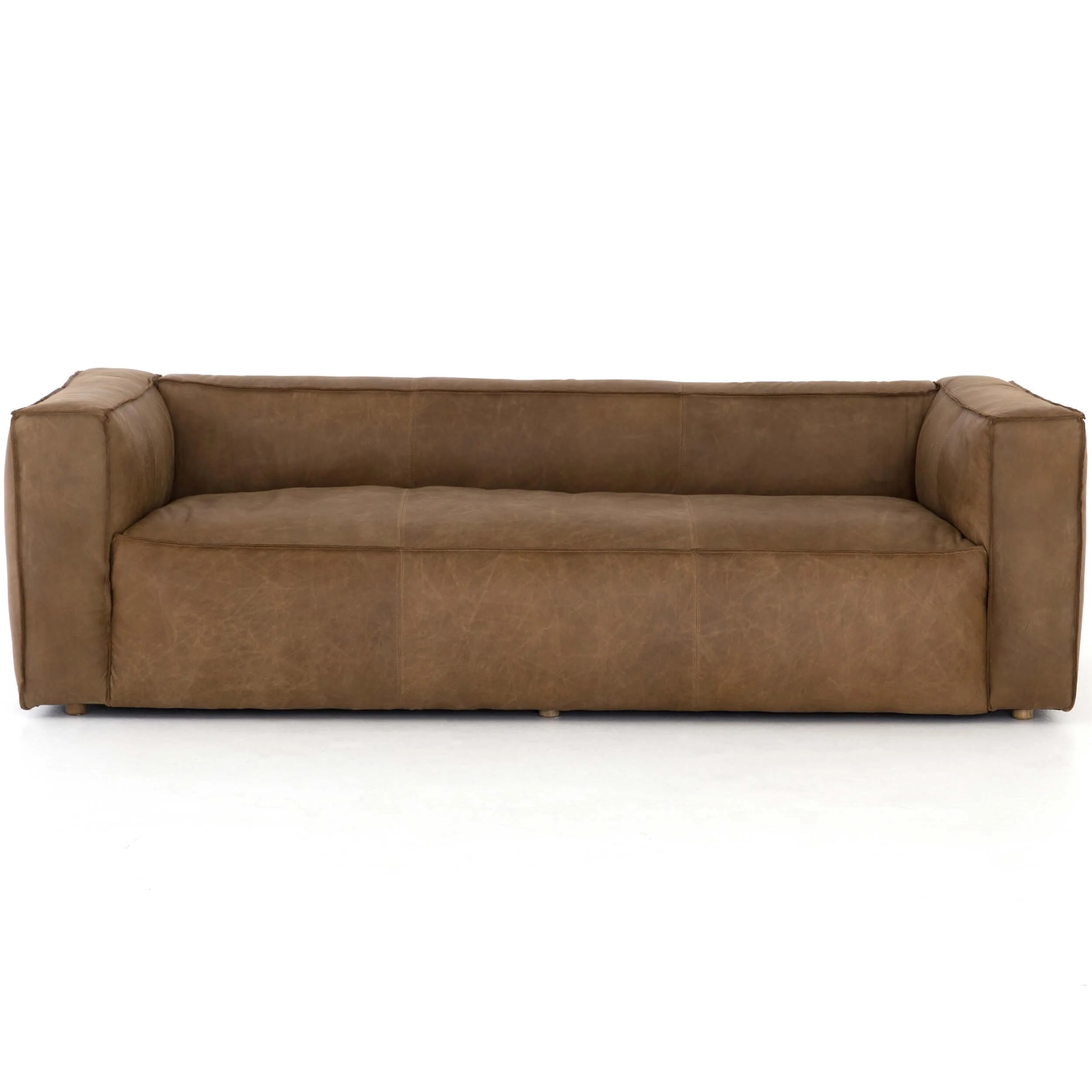 Nola Reverse Stitch Leather Sofa, Natural Washed Sand by Four Hands