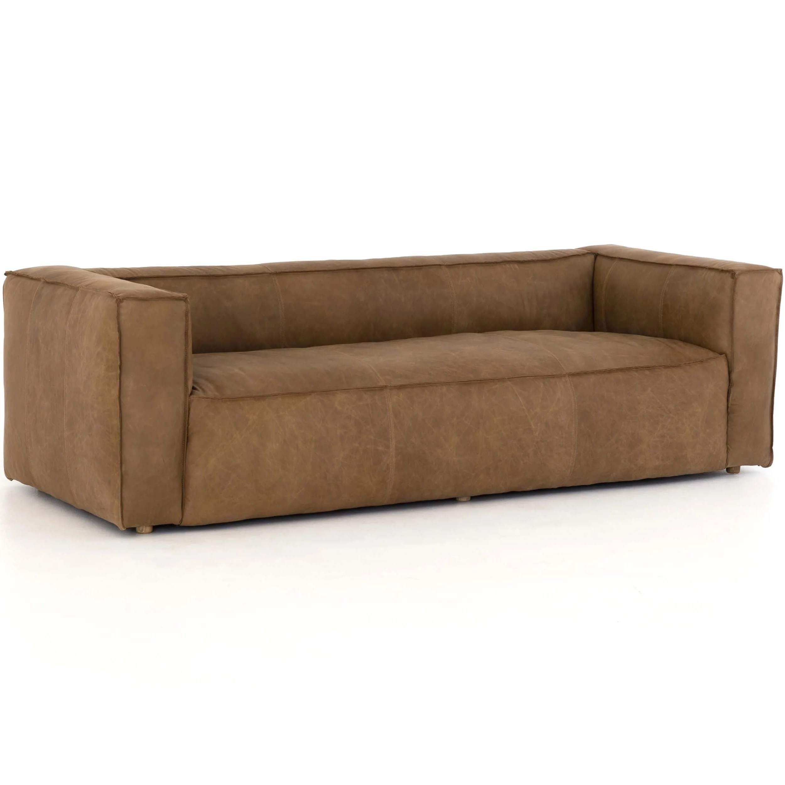 Nola Reverse Stitch Leather Sofa, Natural Washed Sand by Four Hands - Image 2