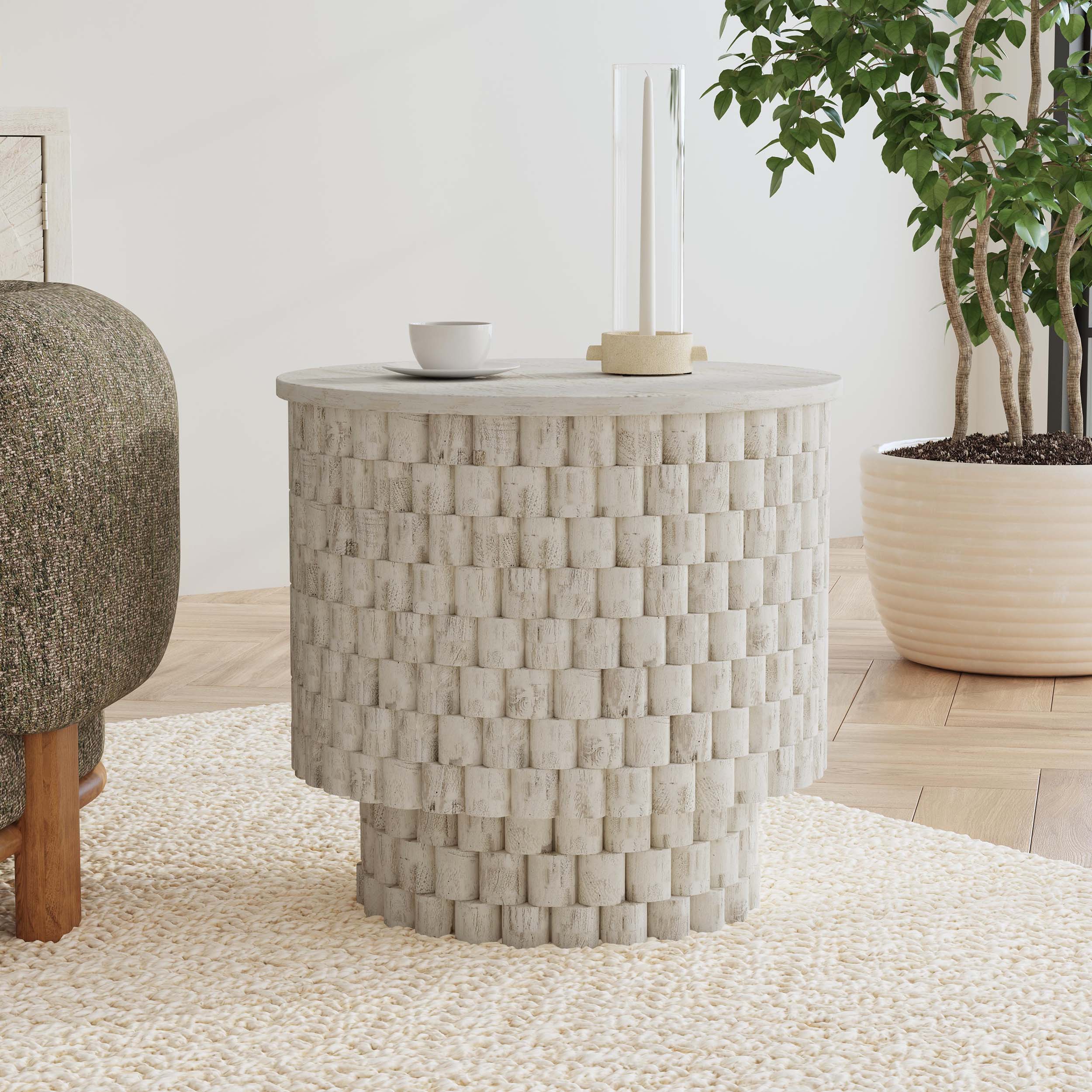 Norwood Round End Table, Coastal White - Image 4