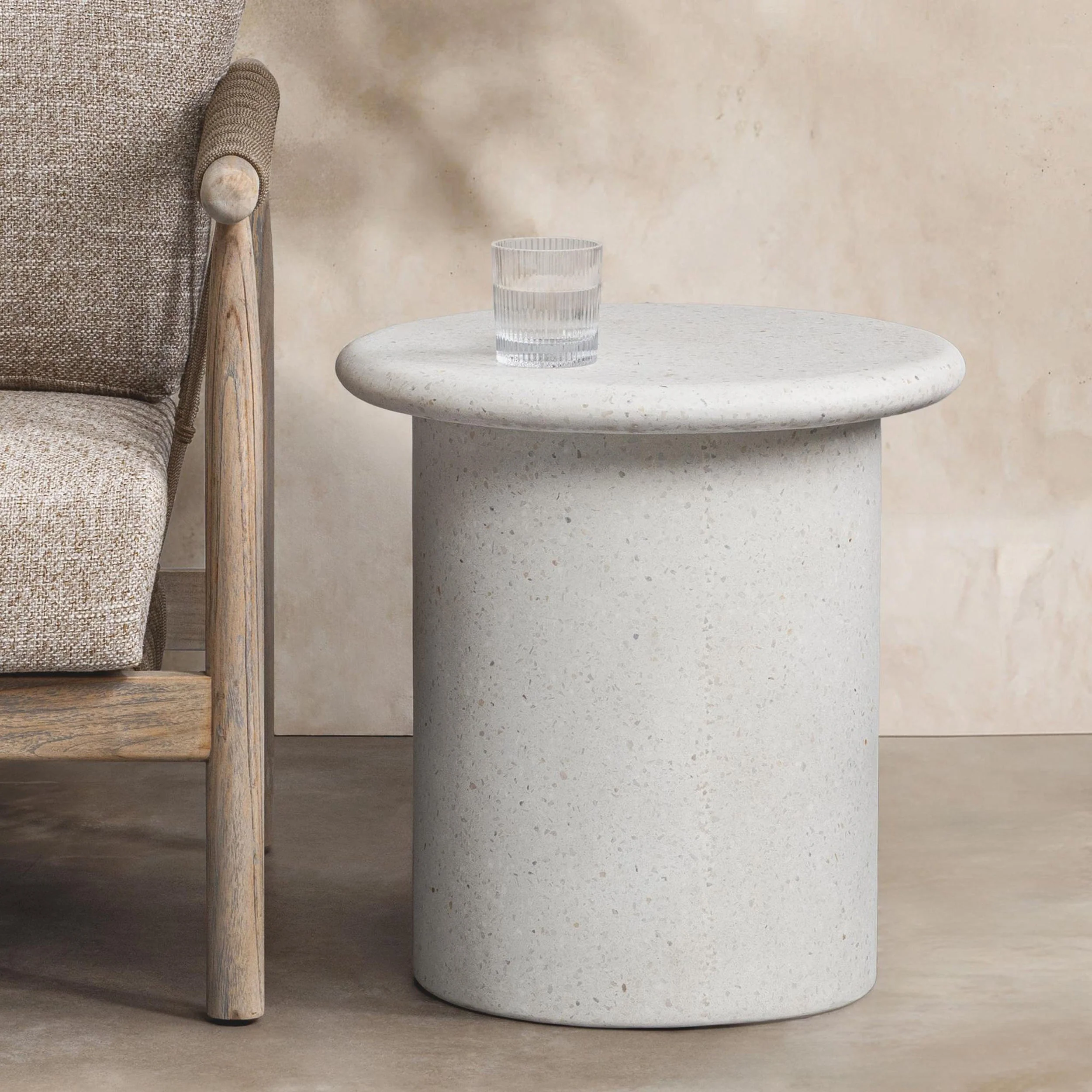 Nysa Outdoor Round End Table, White - Image 4