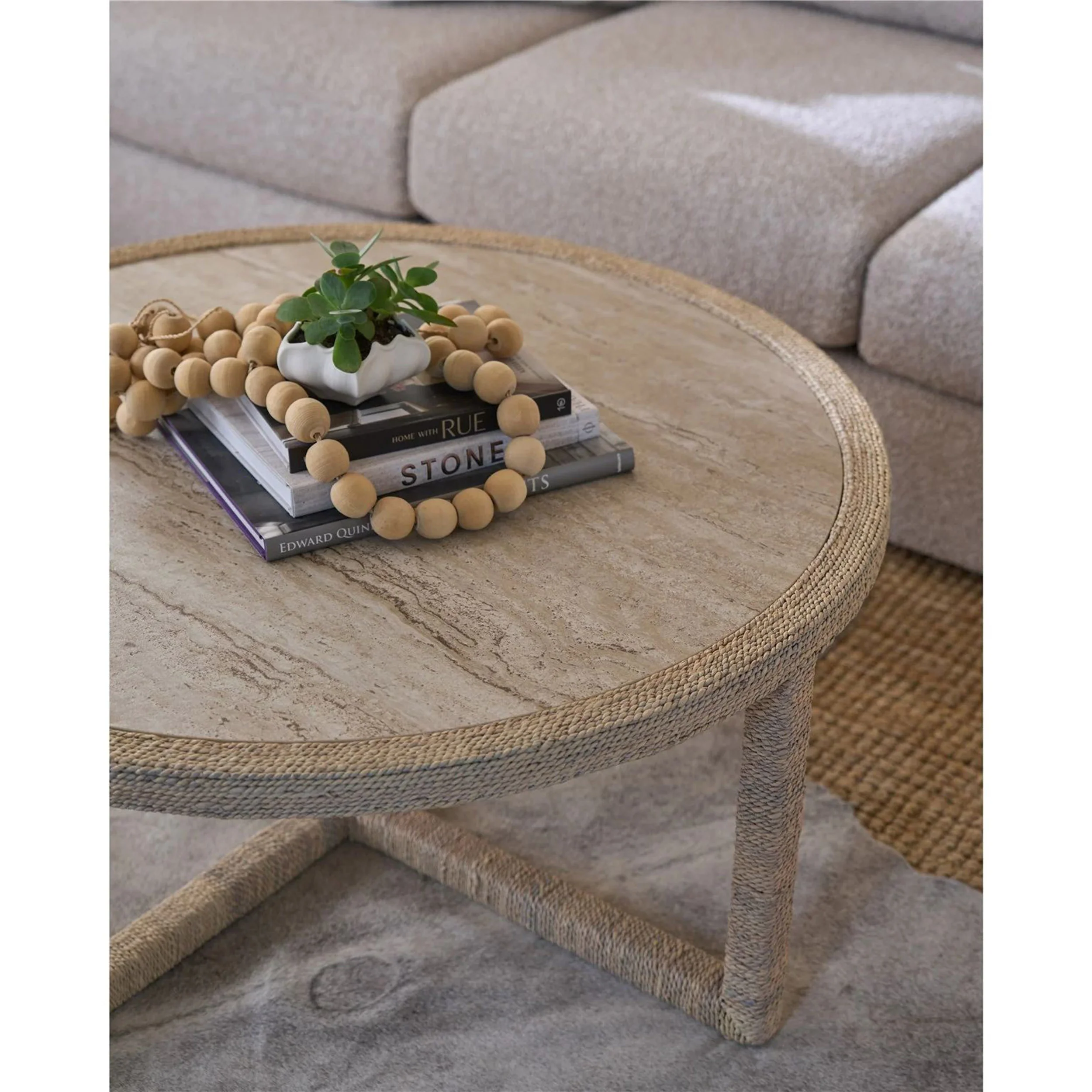 Oasis Abaca Cocktail Table, Travertine Beige - Image 4