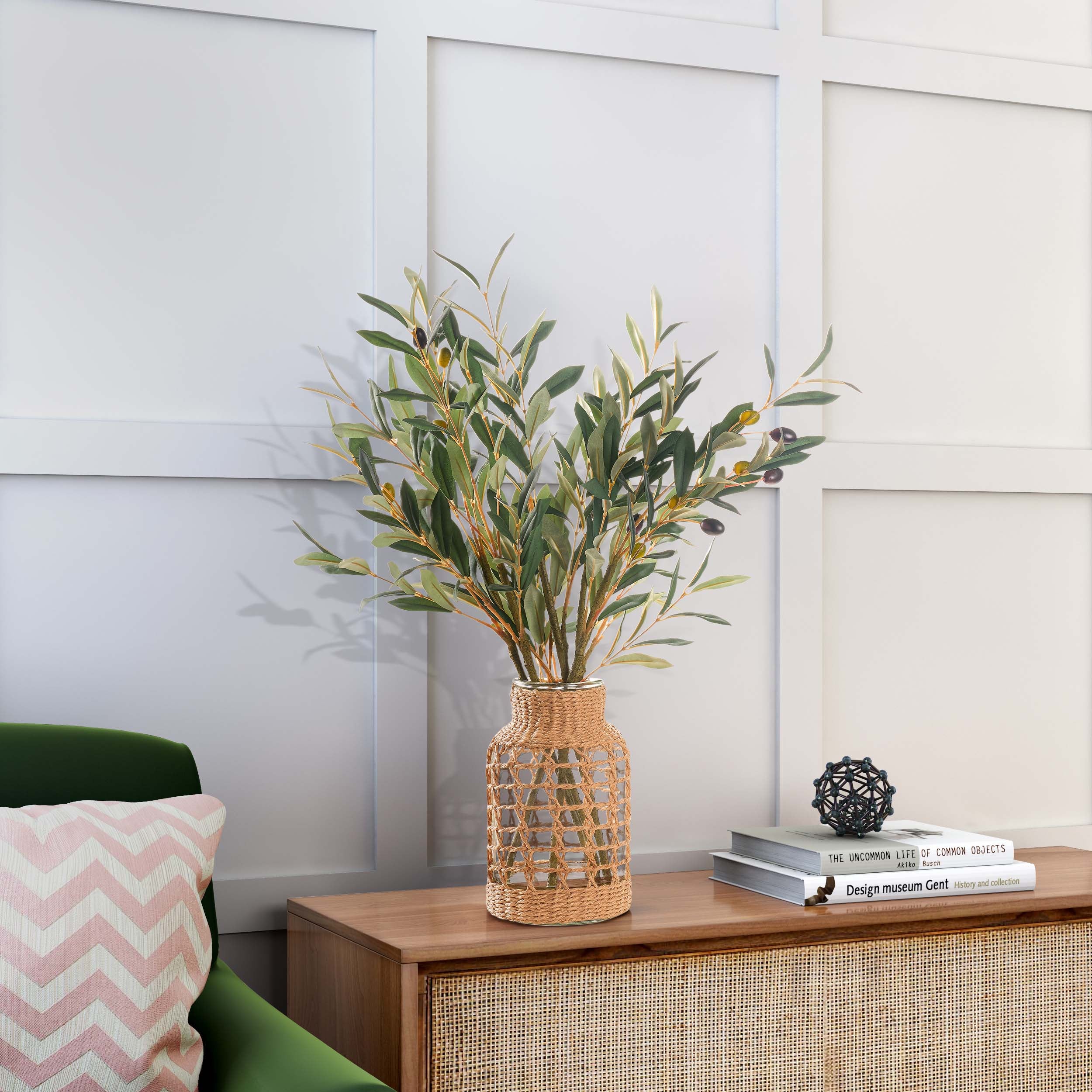 Olive Spray in Jute Wrapped Glass Vase, Natural - Image 2