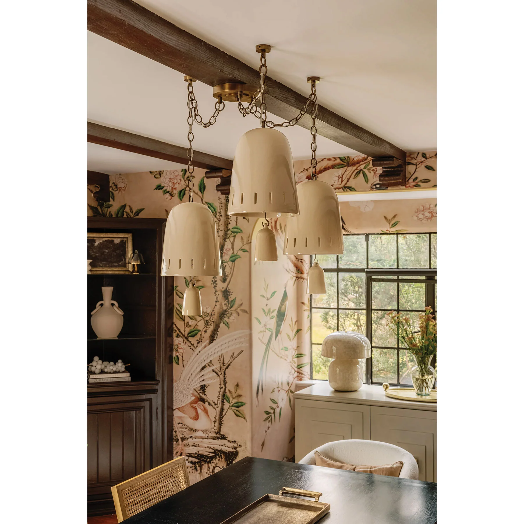 Omi 3 Light Chandelier, Patina Brass/Ceramic Ivory Crackle - Image 6
