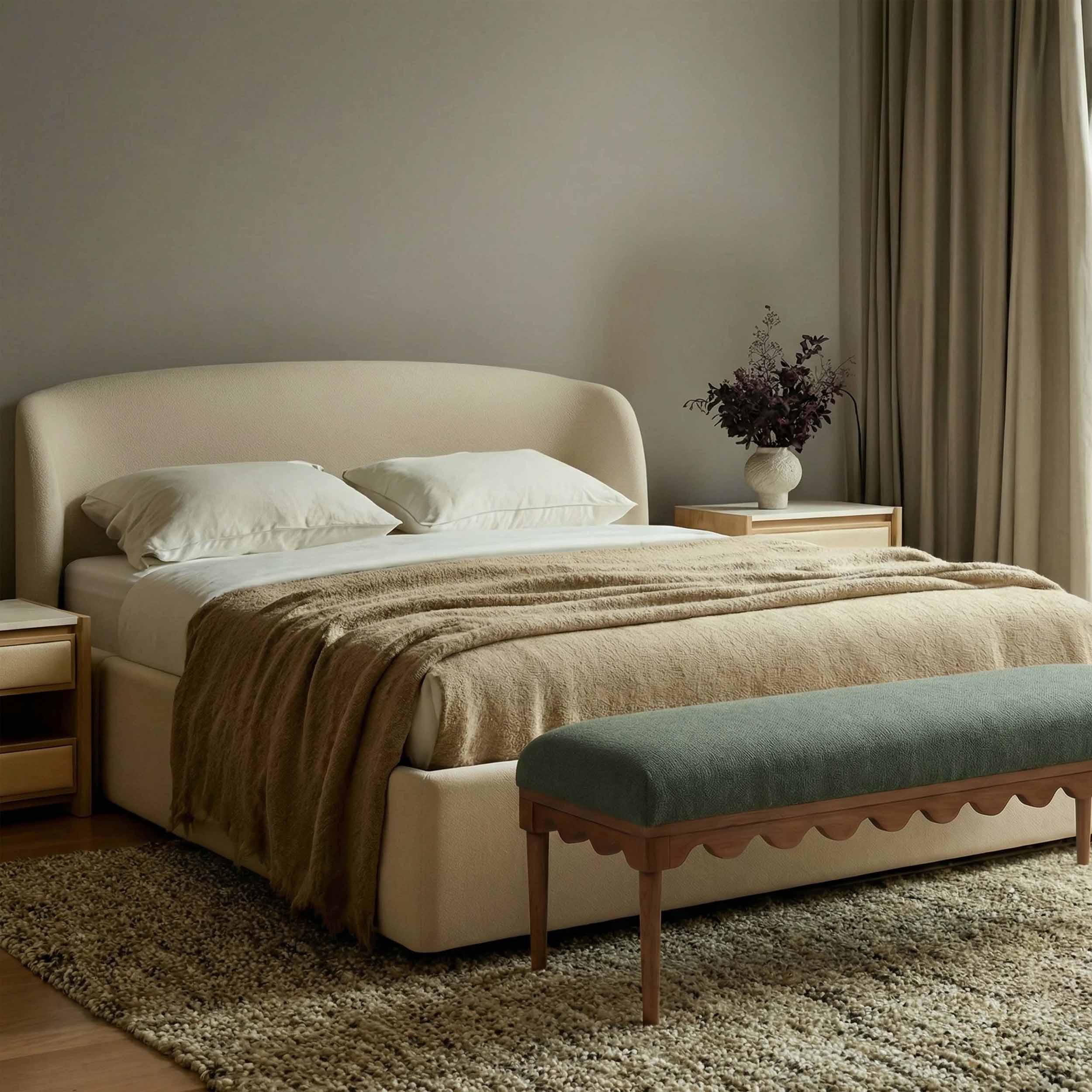 Oodle Vegan Mohair Bench, Green/Walnut - Image 5
