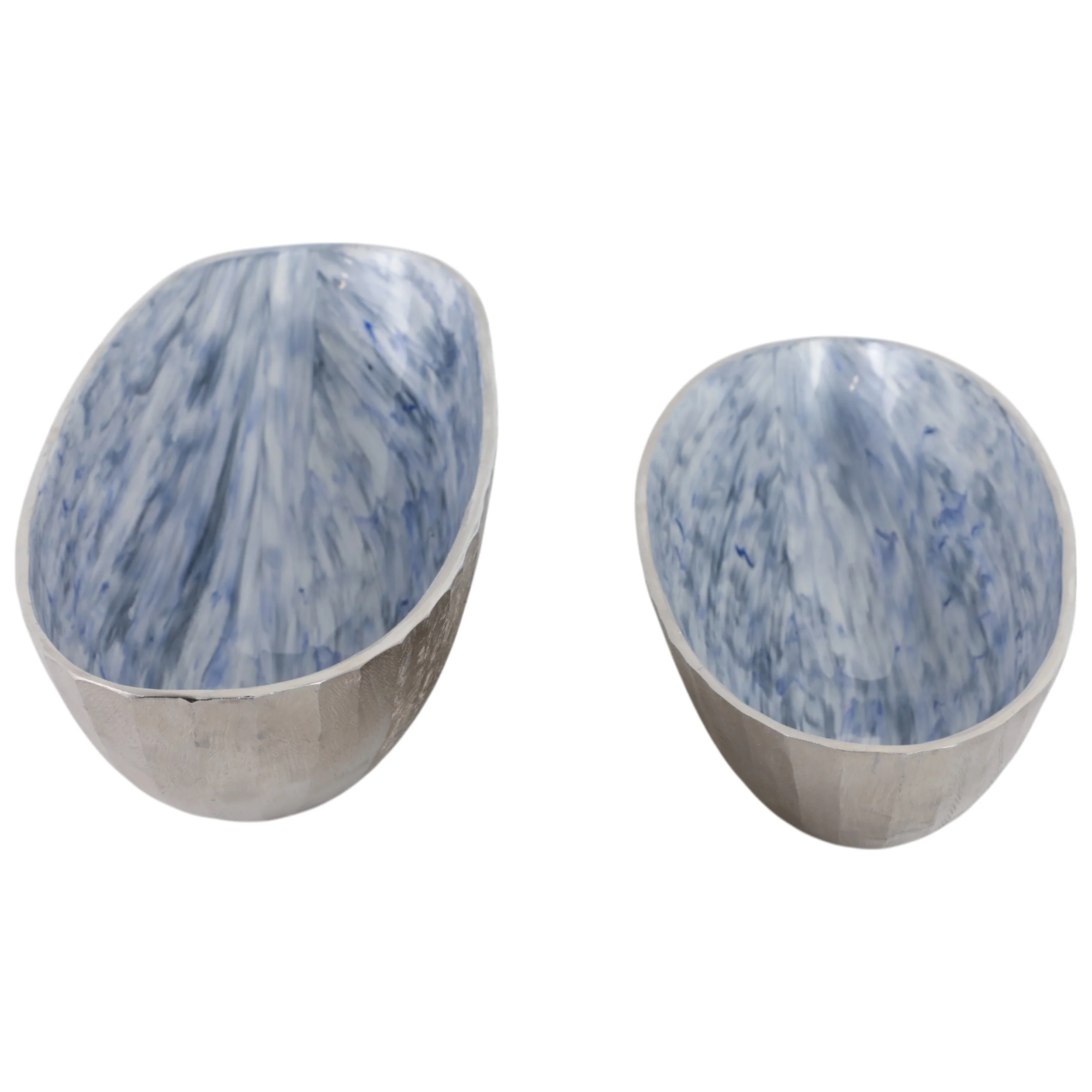 Oval Enamel Bowl, Light Blue/Silver, Set of 2 - Image 3