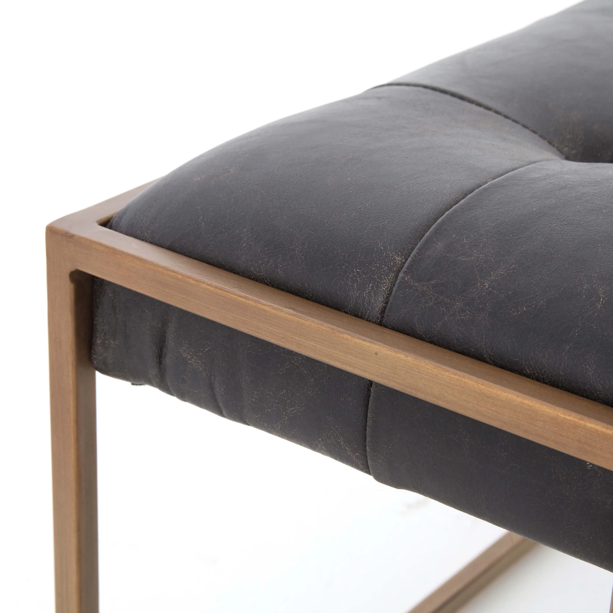 Oxford Small Leather Coffee Table, Ebony by Four Hands - Image 4