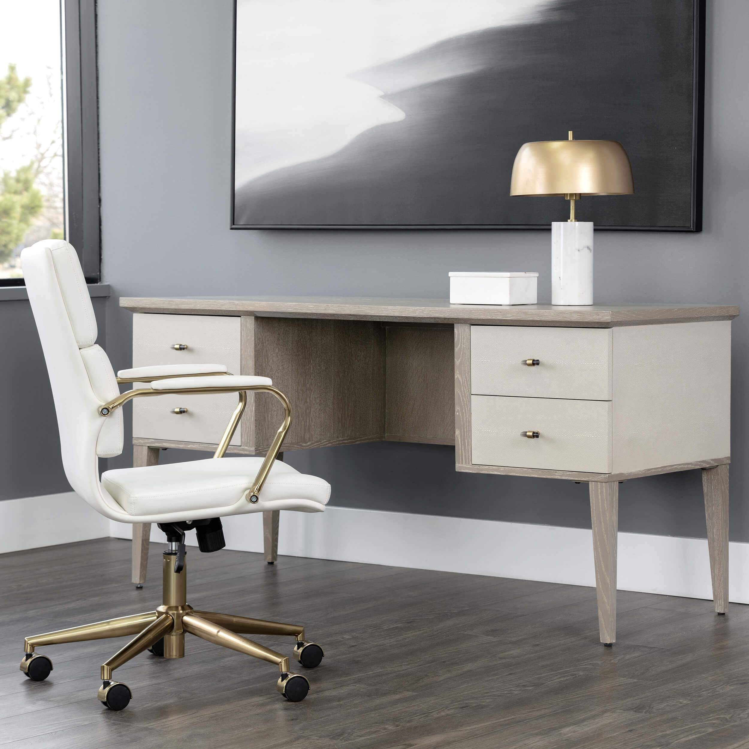 Pattinson Desk, White Ceruse/Cream Shagreen - Image 5