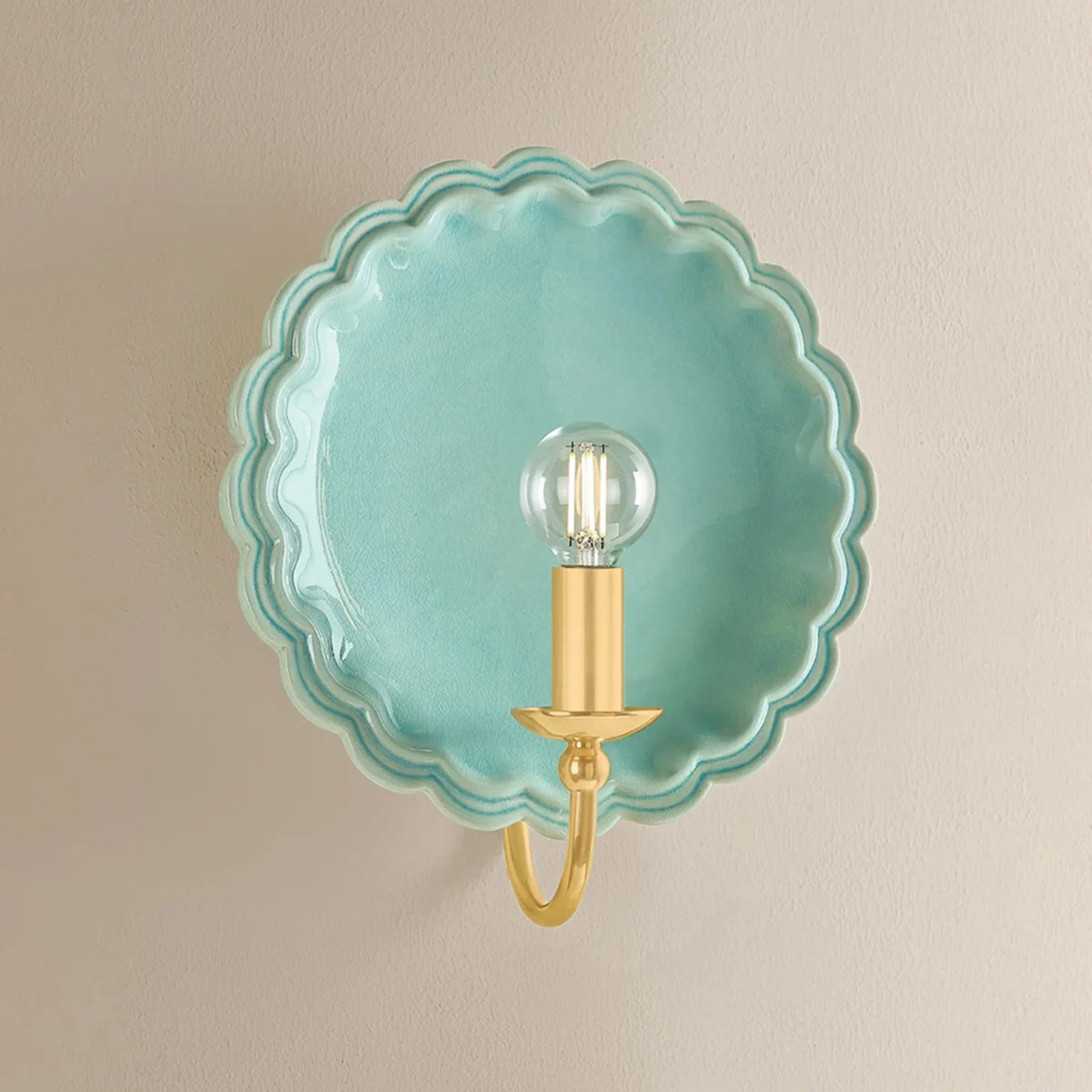 Paulette Wall Sconce, Aged Brass/Ceramic Moss Crackle - Image 3