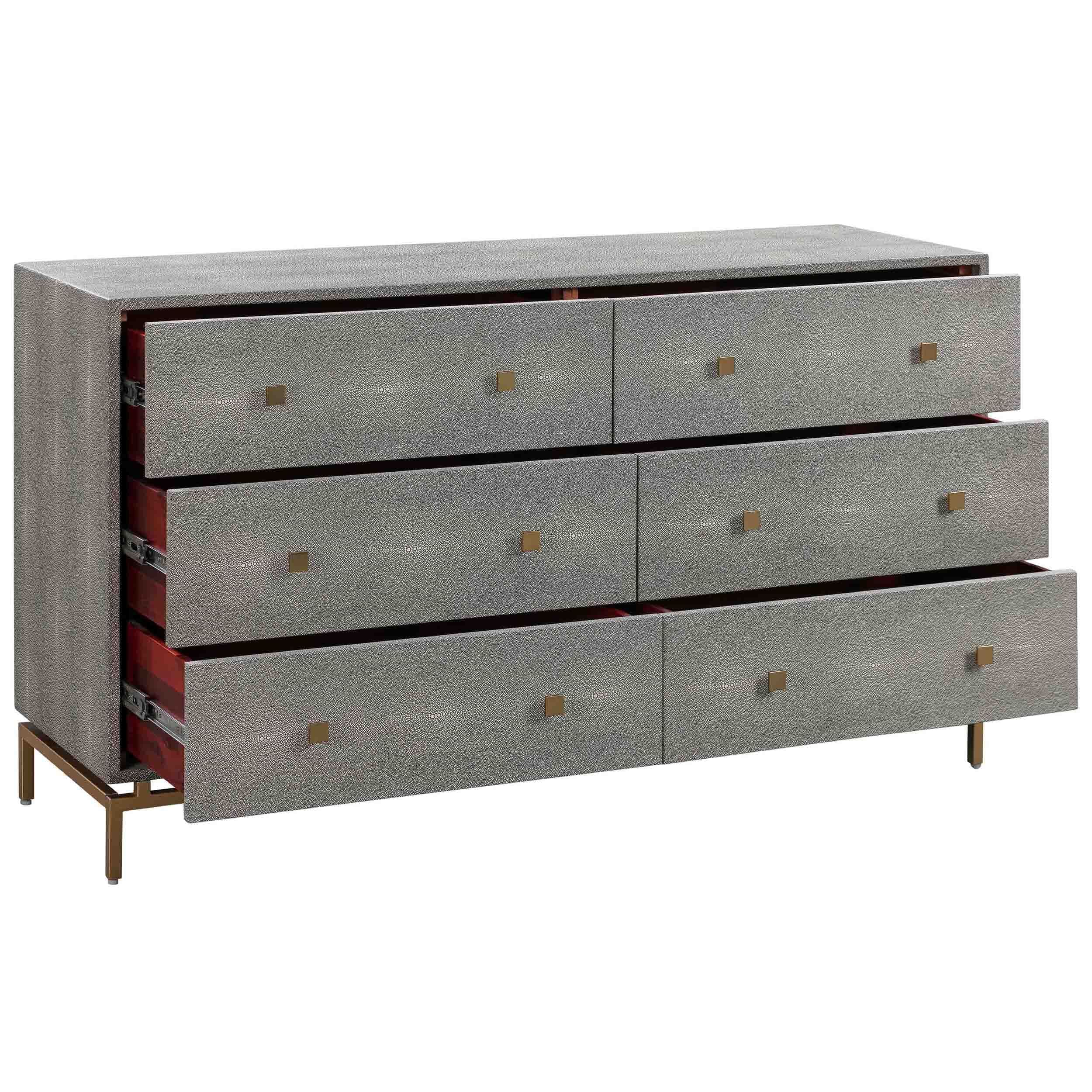 Pesce 6 Drawer Shagreen Dresser, Grey - Image 4