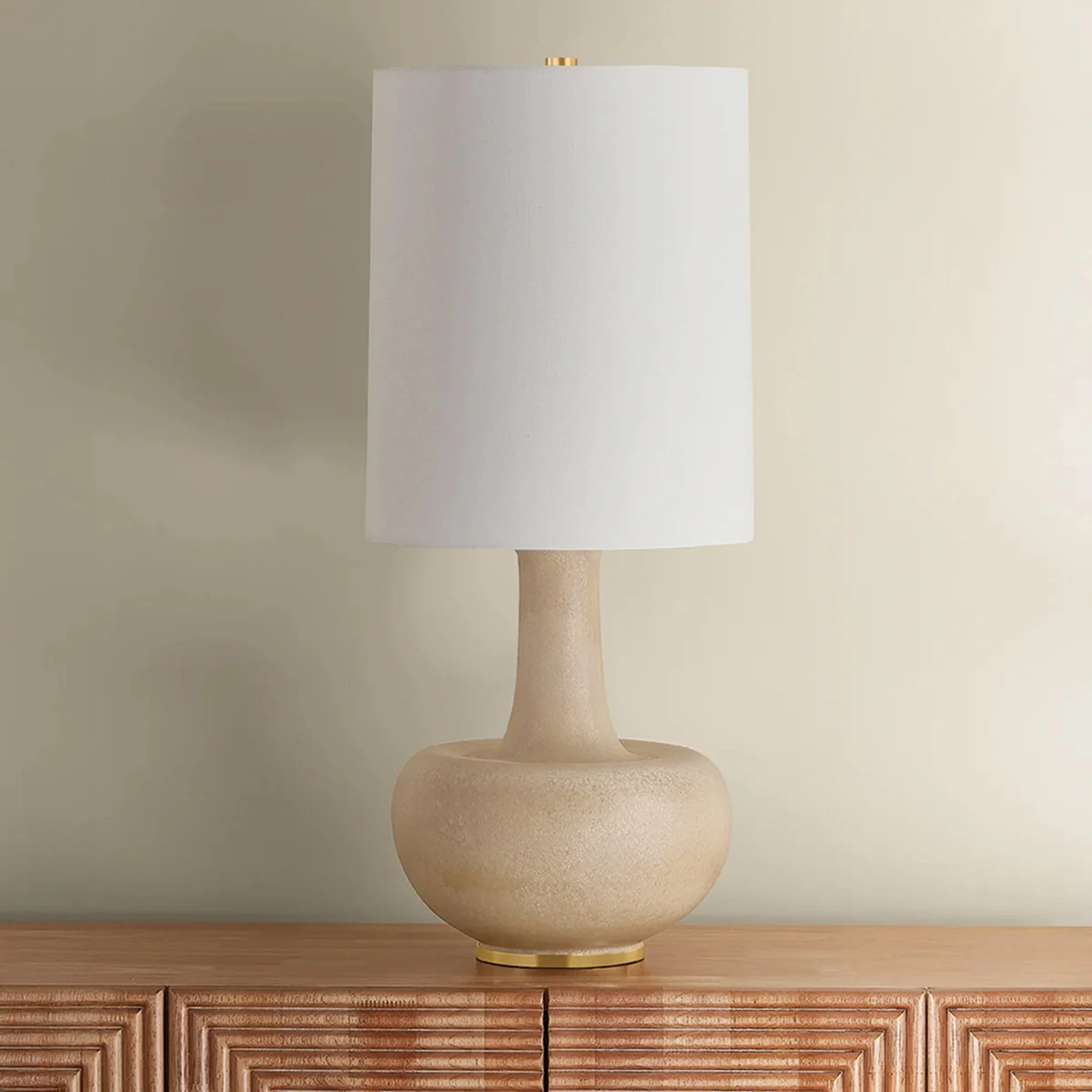 Plum Point Table Lamp, Aged Brass/Ceramic Biscotti Reactive - Image 2