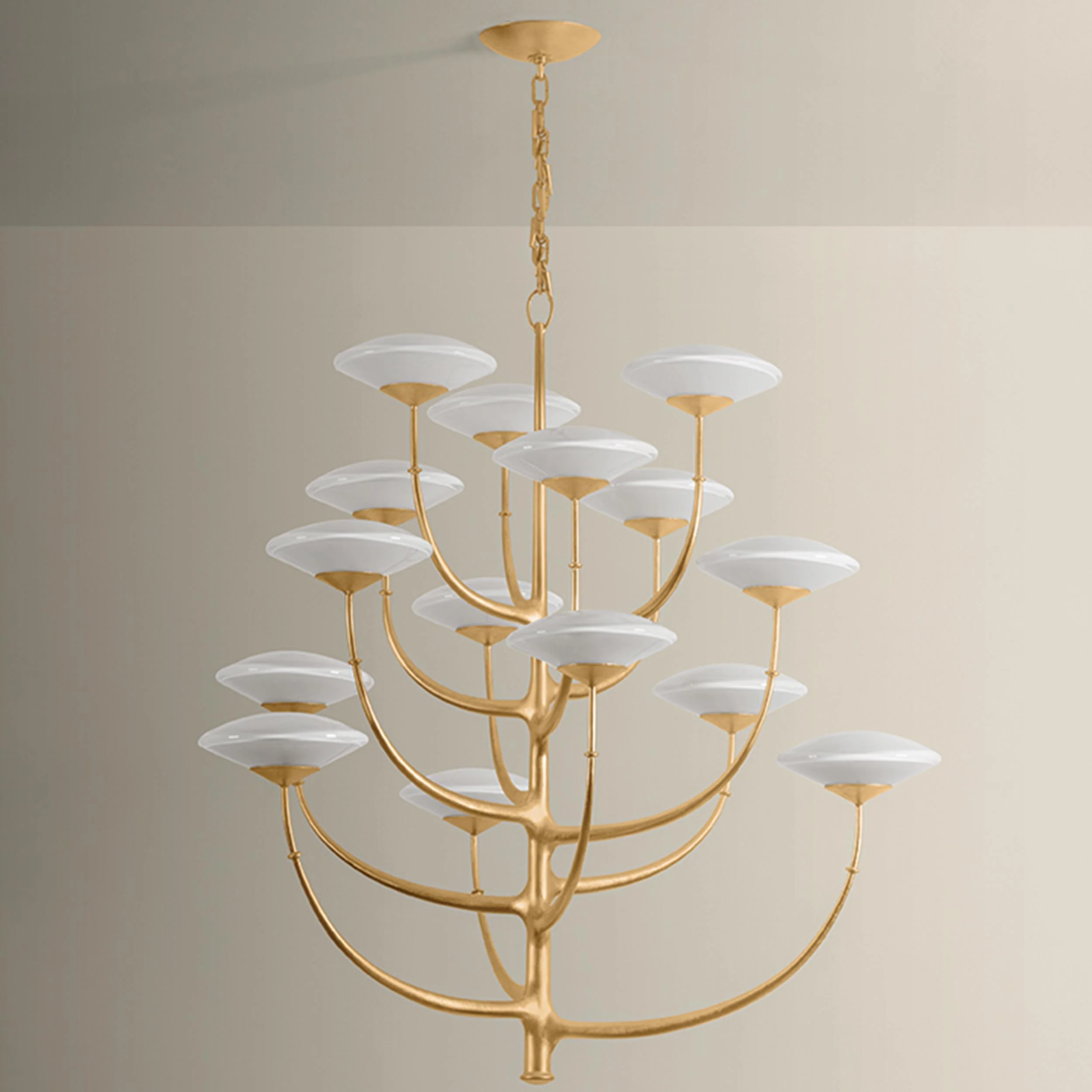 Pluro 15 Light Chandelier, Vintage Gold Leaf - Image 2
